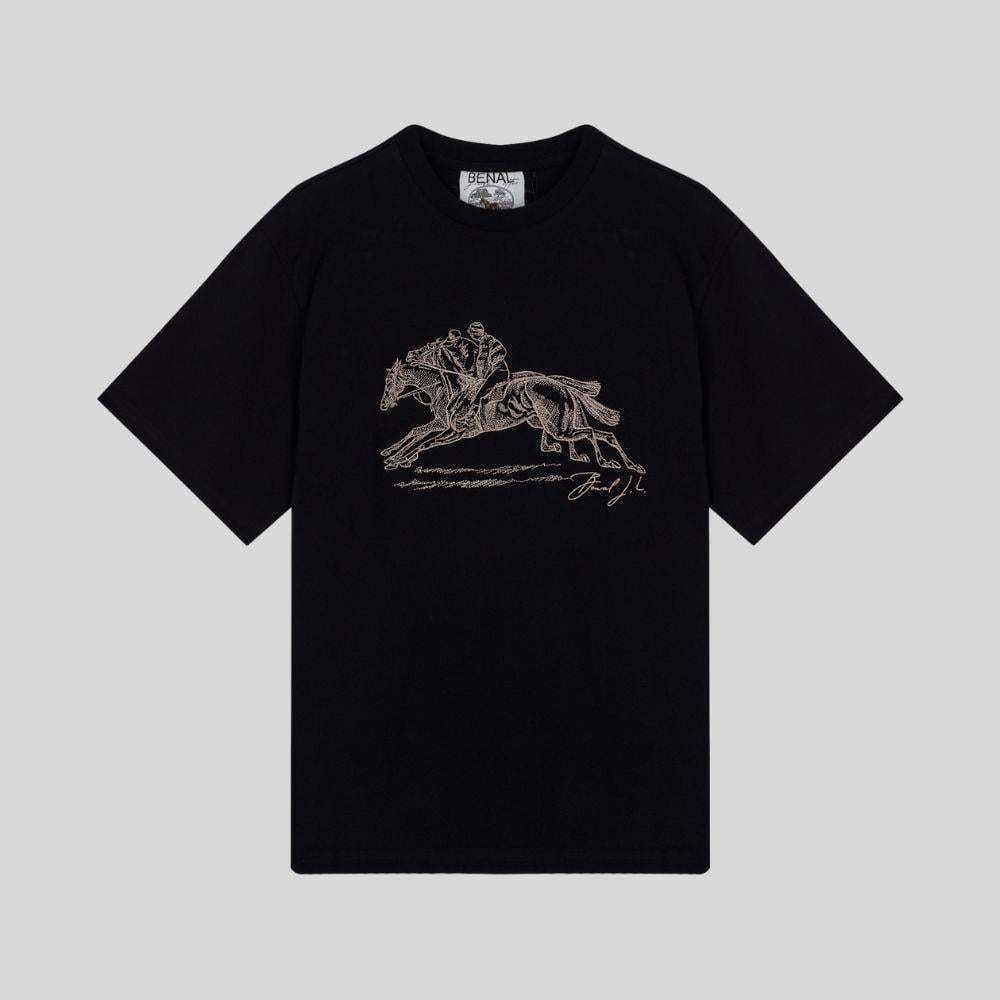 Kovboy nakışlı oversize siyah tişört-03