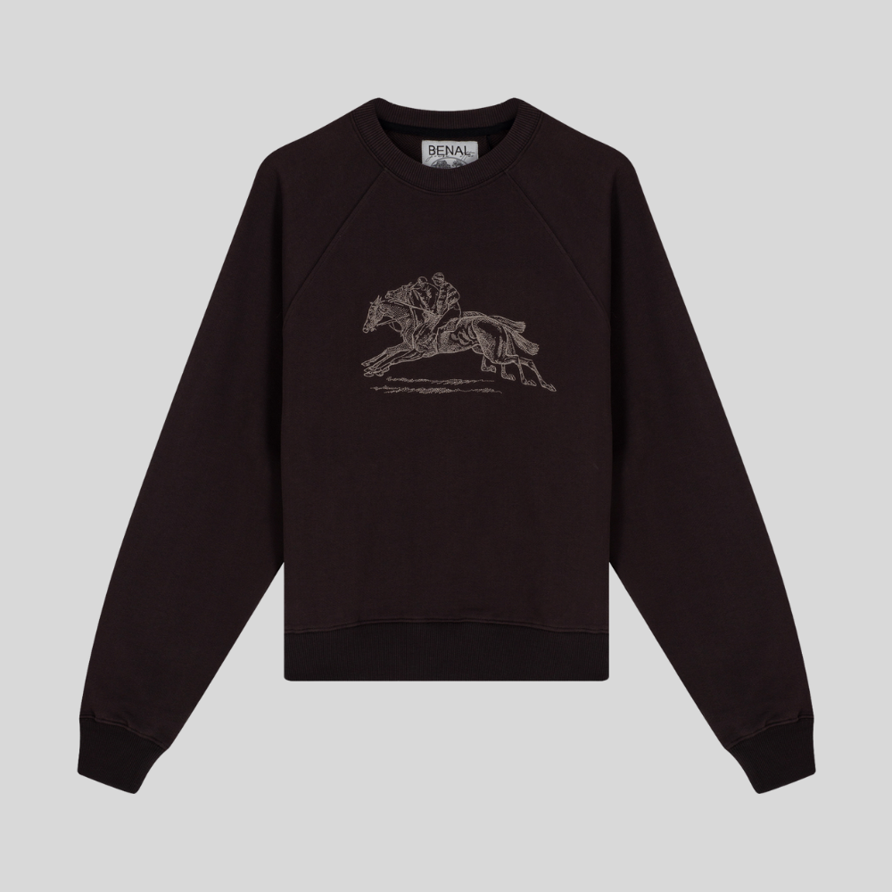 Zafer Koşusu Nakışlı Bisiklet Yaka Reylan Kol Kahverengi Sweatshirt