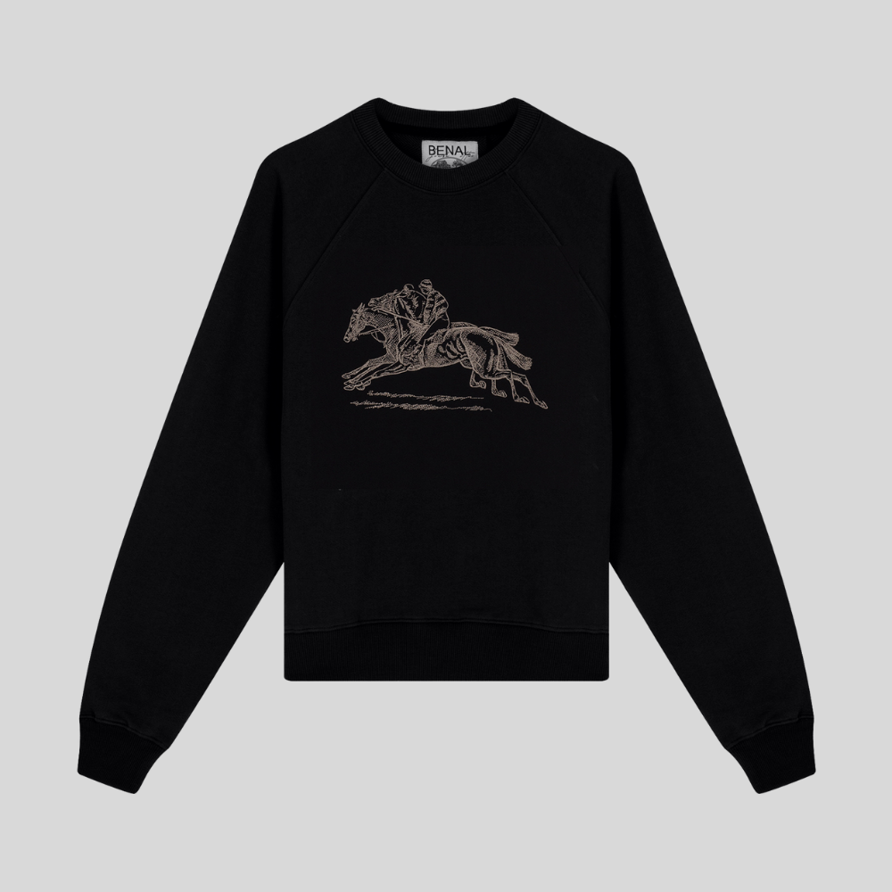 Zafer Koşusu Nakışlı Bisiklet Yaka Reylan Kol Siyah Sweatshirt
