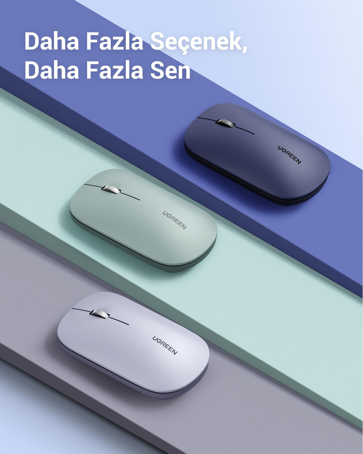 UGREEN 2.4Ghz USB Bağlantısı, 4000 Dpi, Sessiz Tuşlu Kablosuz Optik Mouse, Gri, 90373