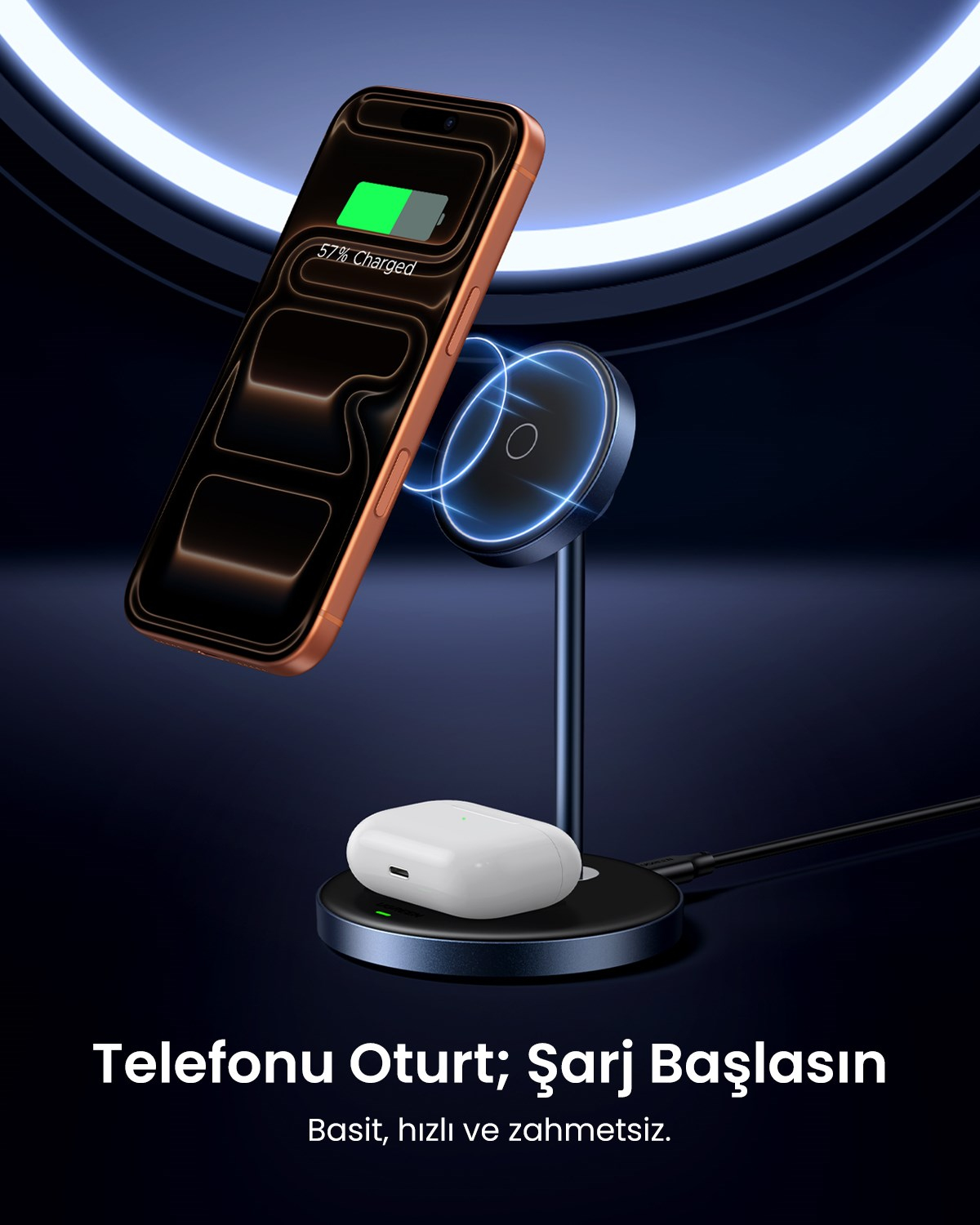 UGREEN 2-in-1 20W MagSafe Telefon Standı Kablosuz Wireless Şarj Özellikli, 90668