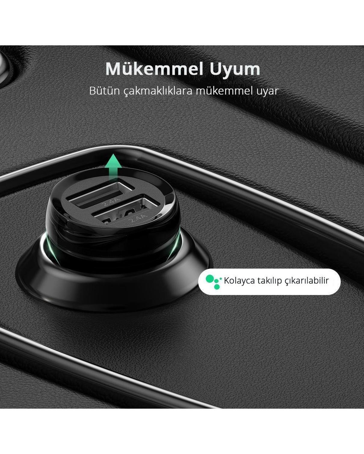 UGREEN 24W Araç Çakmaklık Şarj Cihazı 2xUSB-A, Siyah, 50875