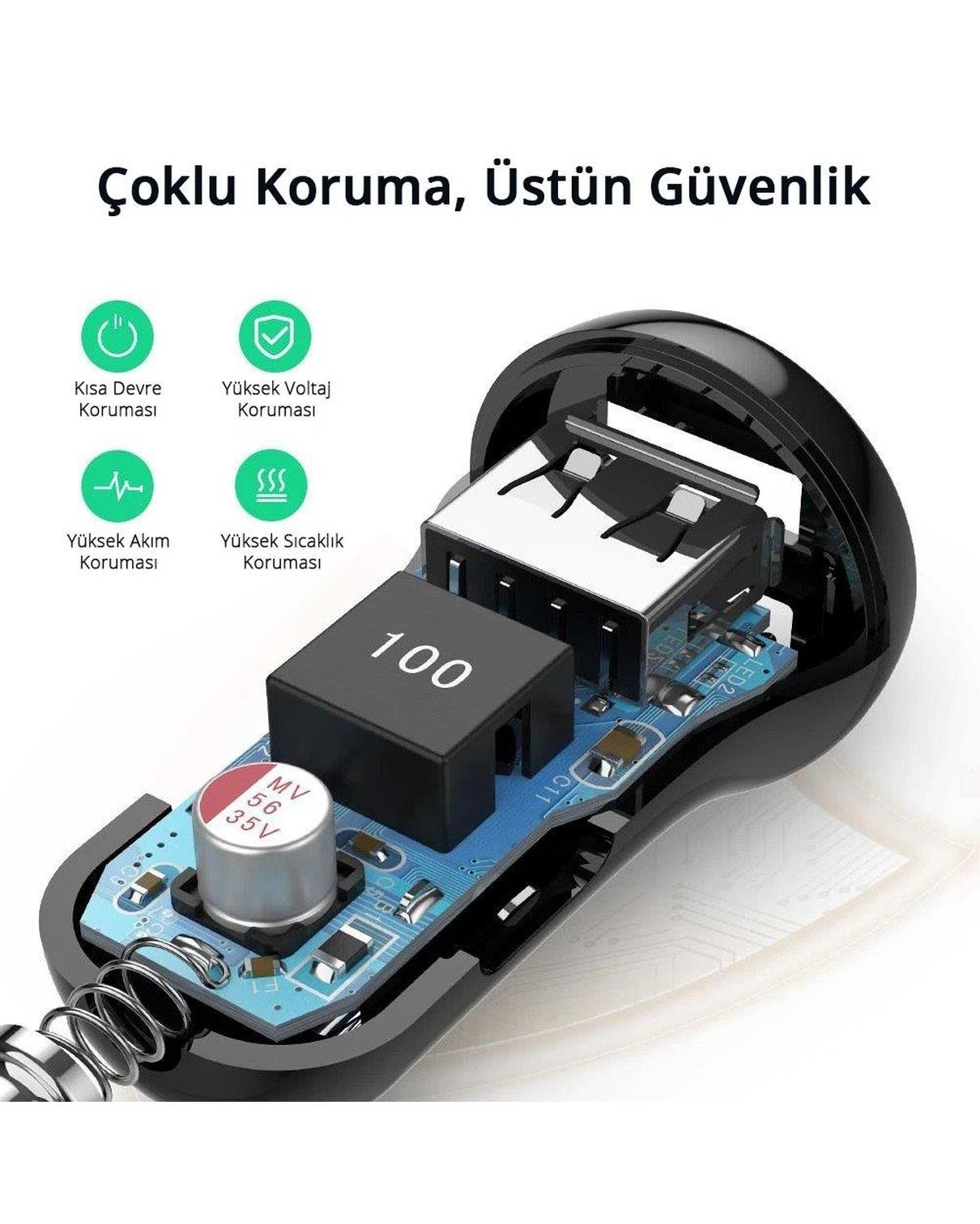 UGREEN 24W Araç Çakmaklık Şarj Cihazı 2xUSB-A, Siyah, 50875