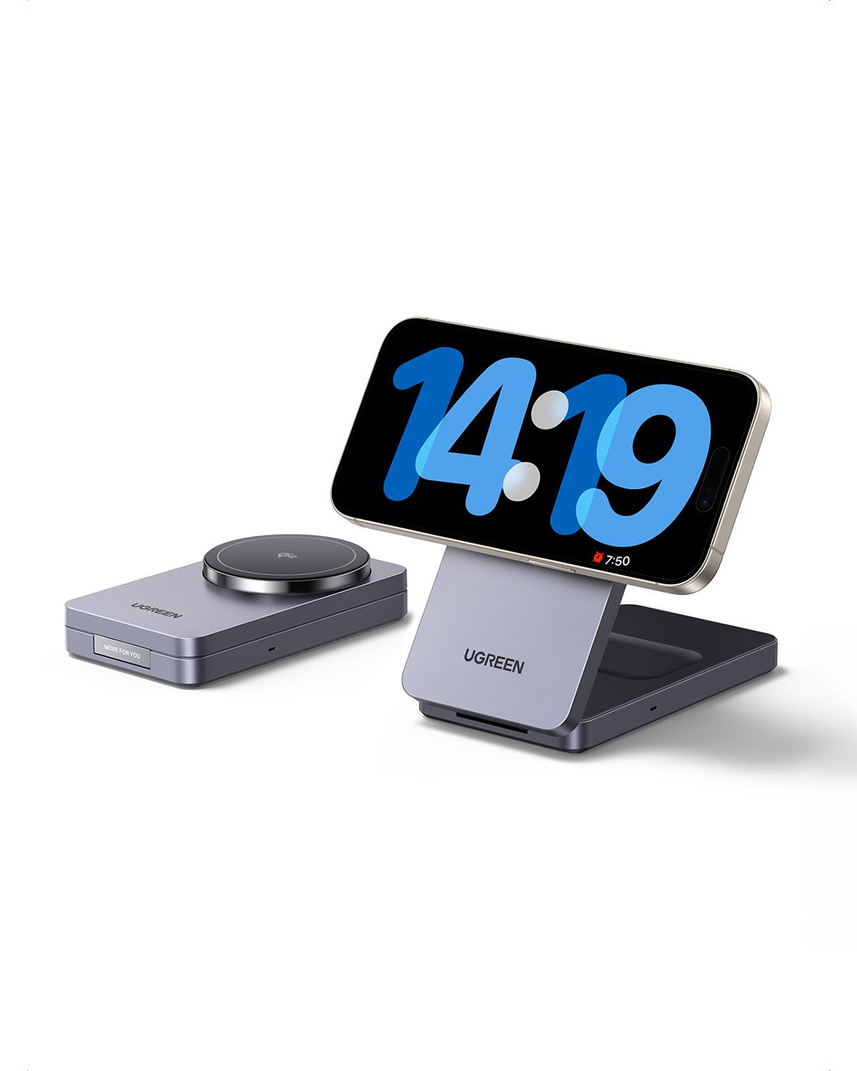 UGREEN 2si 1 Arada 15W Magnetik Wireless Kablosuz Şarj Cihazı, Siyah, 45023