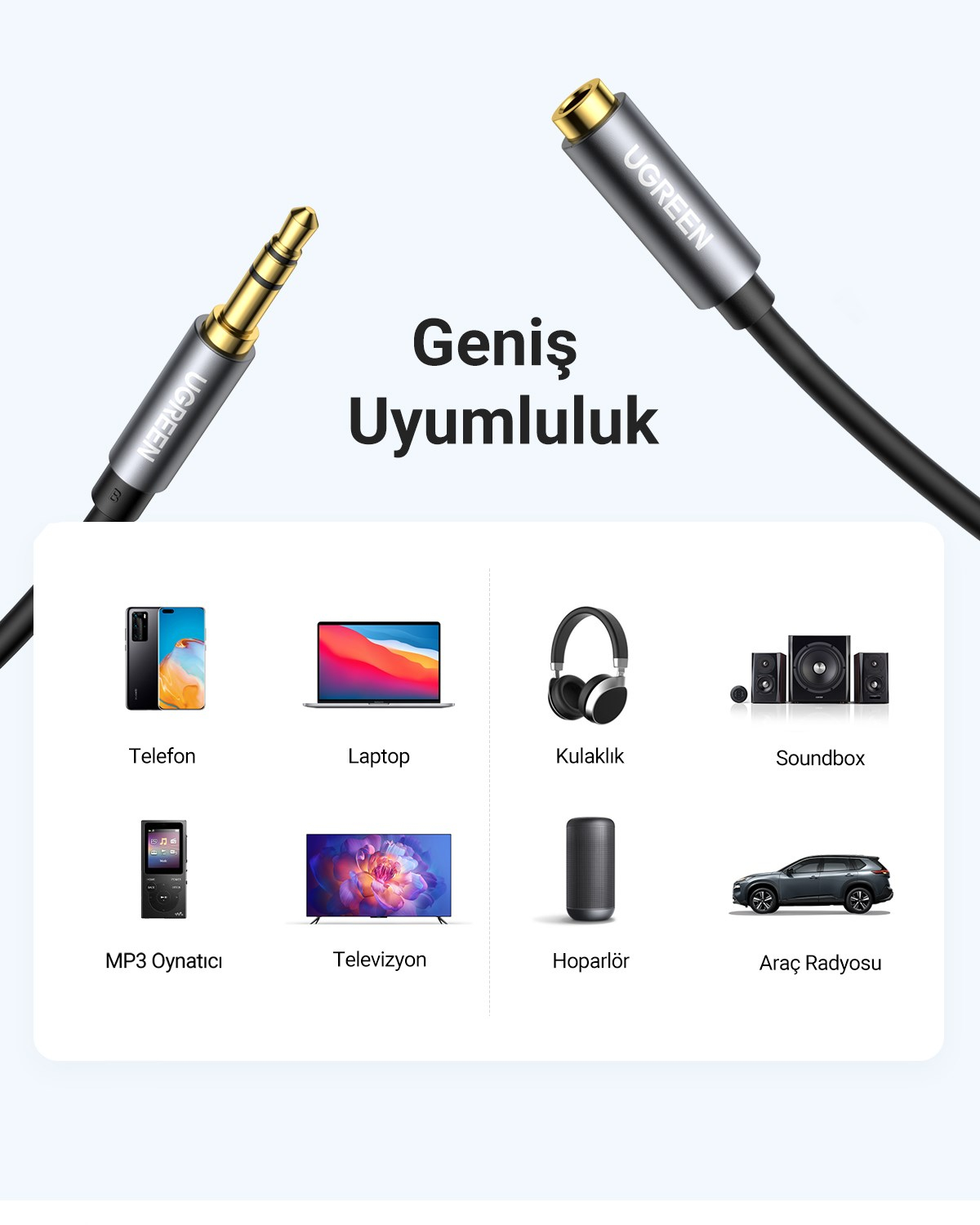 UGREEN 3.5 mm Jack Ses Aux Uzatma Kablosu 5 Metre, 10538
