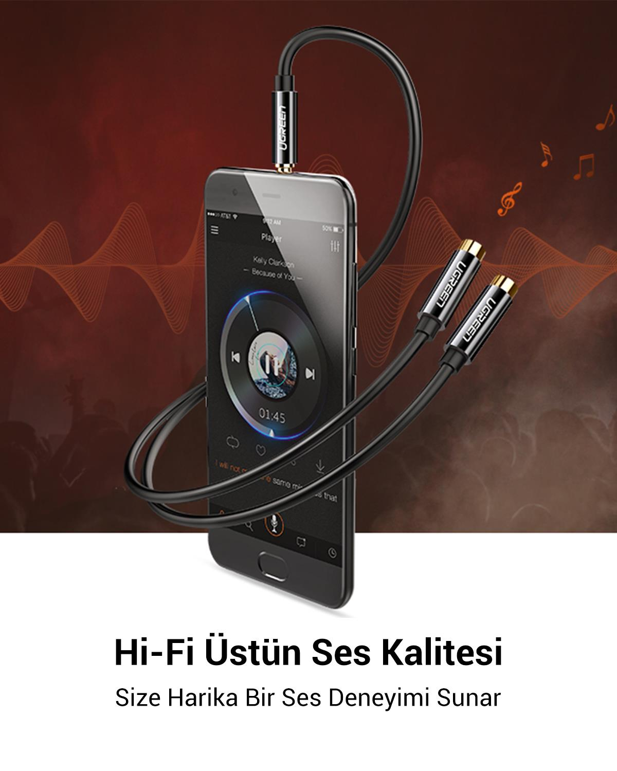 UGREEN 3.5mm 2li Aux Kulaklık Çoklayıcı, Siyah, 20816