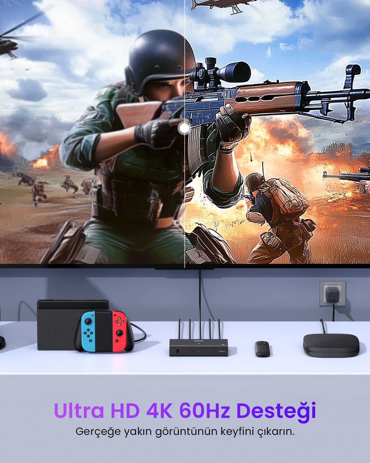 UGREEN 3-in-1 4K@60Hz HDMI Uzaktan Kumandalı Switch, 55857