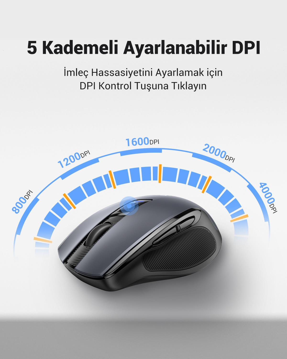 UGREEN 4.000 DPI Ergonomik Sessiz Kablosuz Optik Mouse, 90545