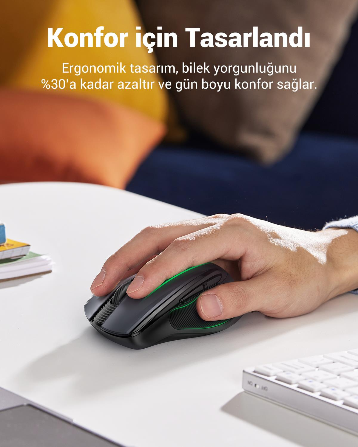 UGREEN 4.000 DPI Ergonomik Sessiz Kablosuz Optik Mouse, 90545