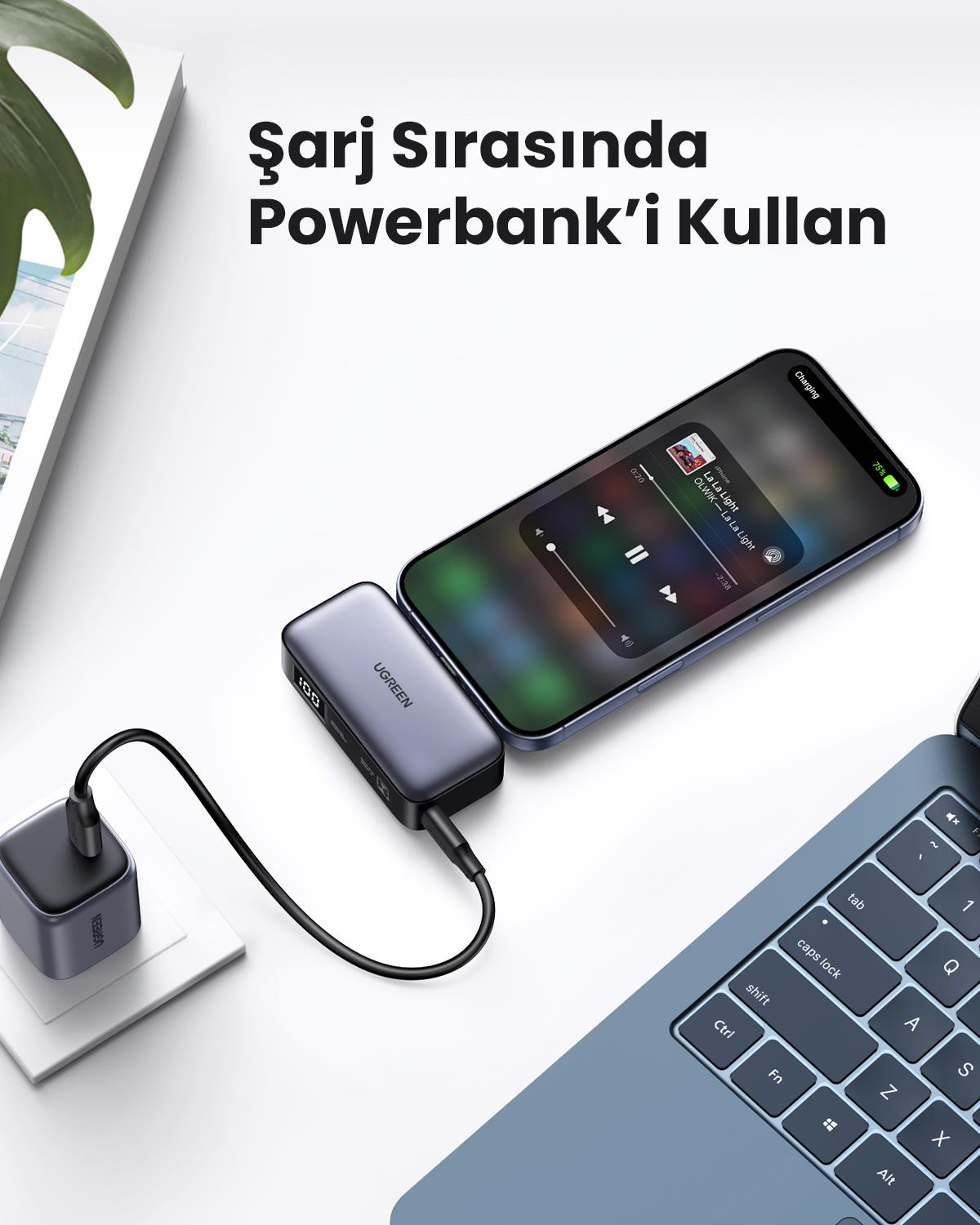 UGREEN 5.000 mAh 20W Taşınabilir Standlı Powerbank Siyah, 35338
