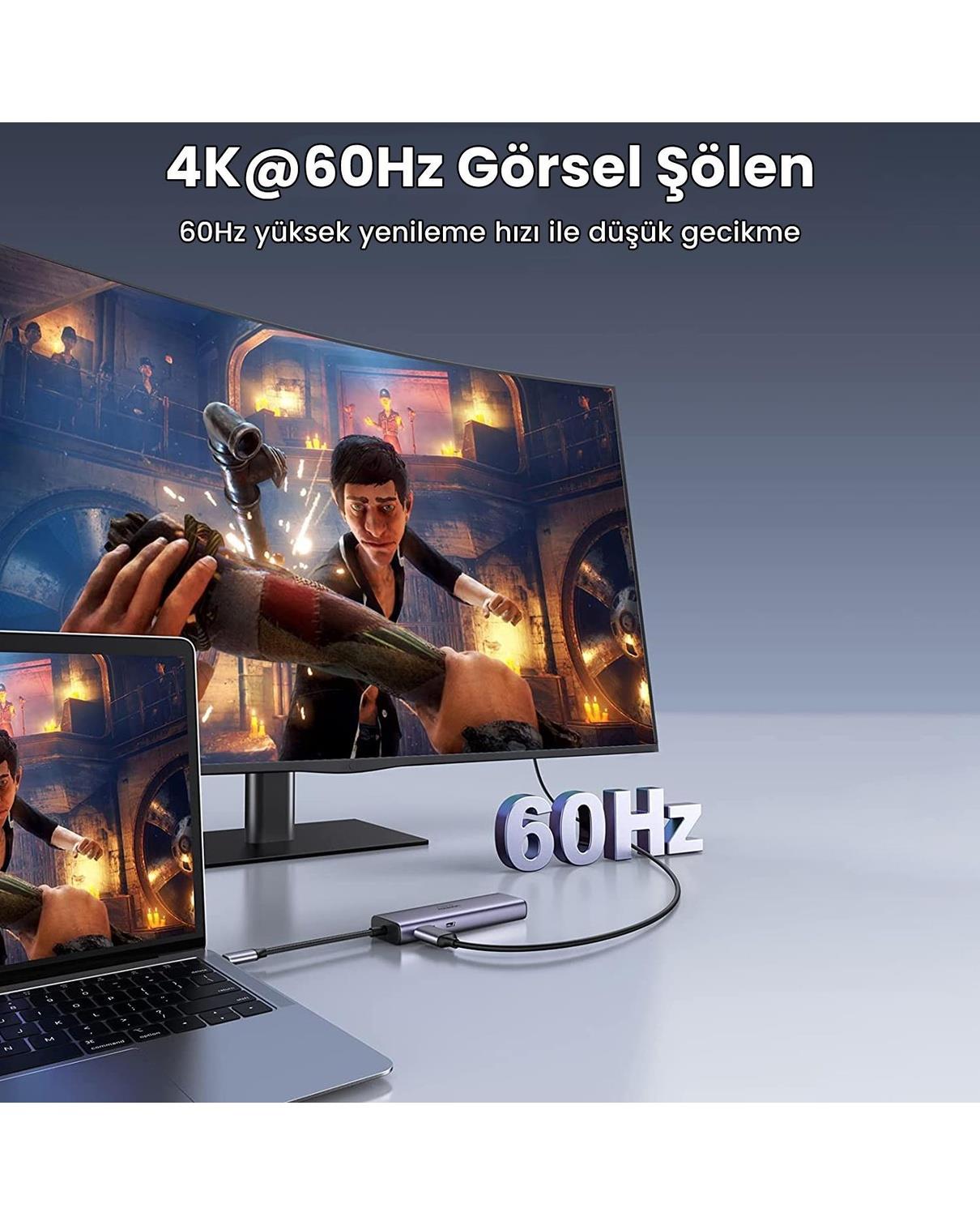 UGREEN 7-in-1 2*USB 3.0, 100W Type-C, 4K/30Hz HDMI, RJ45, SD, TF, Port Çoklayıcı Hub 60515