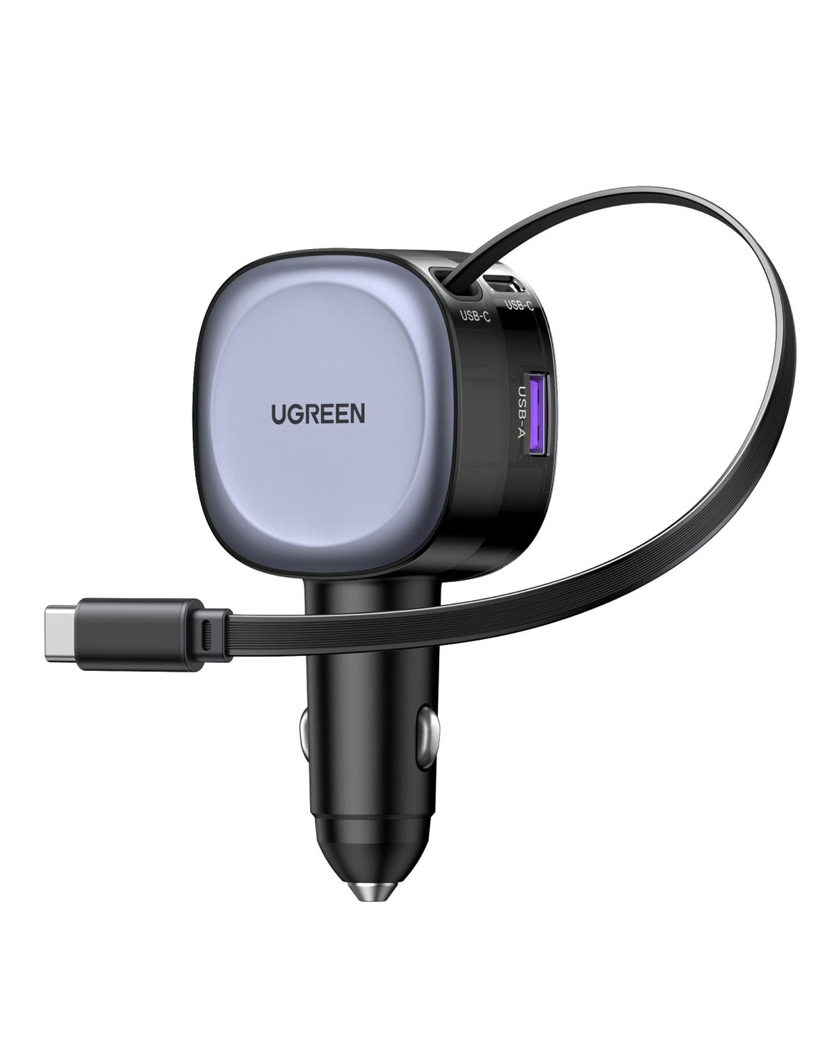 UGREEN 75W 2 Portlu USB-C Kablolu Araç İçi Şarj Cihazı Çakmaklık Adaptörü, 55653
