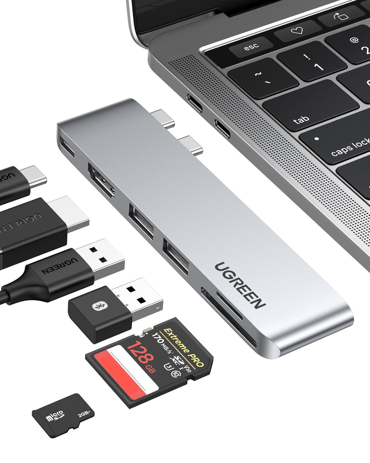 UGREEN 6-in-2 1*Thunderbolt 3 6K Video 100W PD 40Gps Type-C, 2*USB 3.0, 4K/30Hz HDMI, SD, Micro SD Port Çoklayıcı Hub, 80856