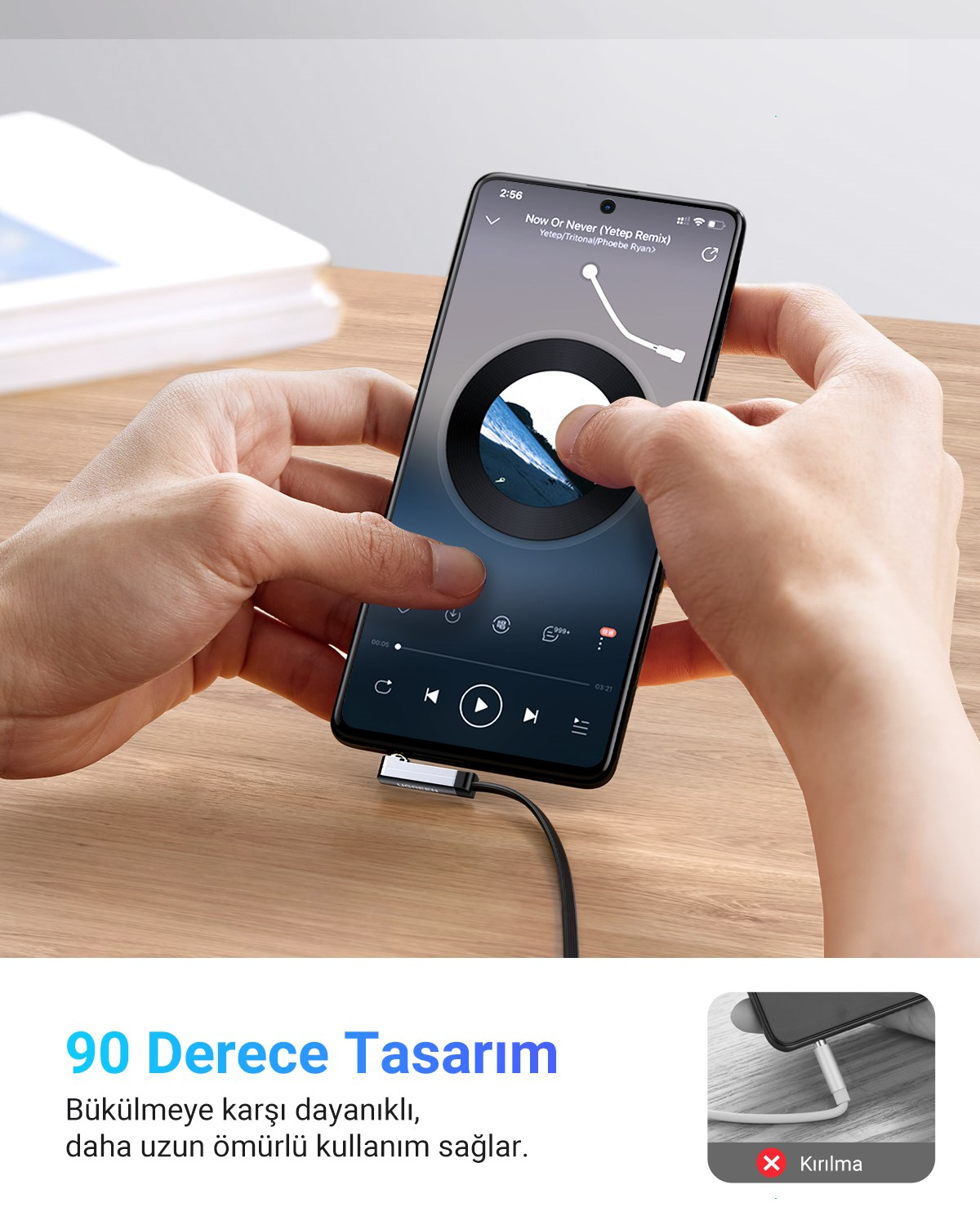 UGREEN 90 derece Dik Açılı 3.5mm Flat Aux Ses Kablosu 1 Metre, 10597
