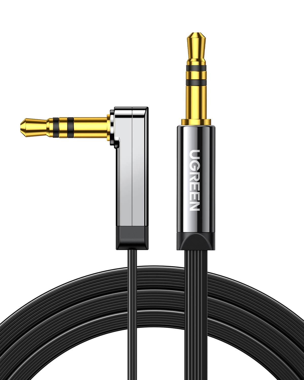 UGREEN 90 derece Dik Açılı 3.5mm Flat Aux Ses Kablosu 1 Metre, 10597