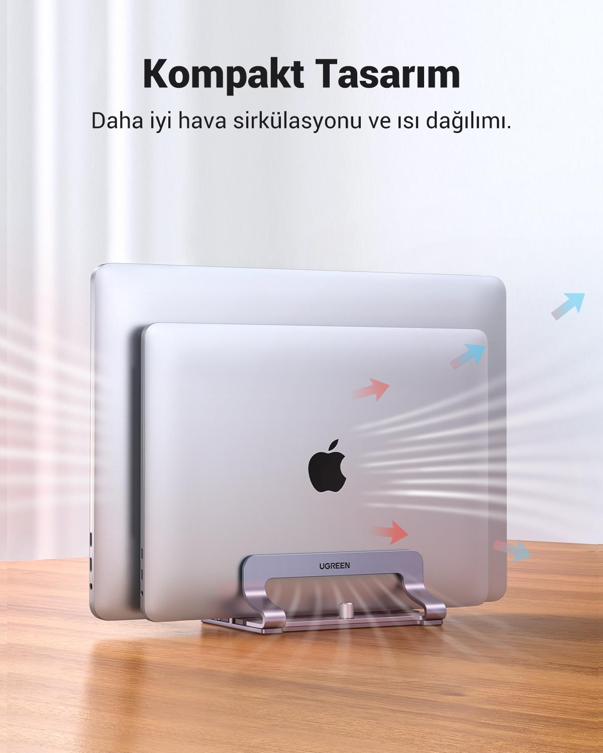 UGREEN Alüminyum Çift Yuvalı Notebook Macbook Dikey Masaüstü Standı, 60643