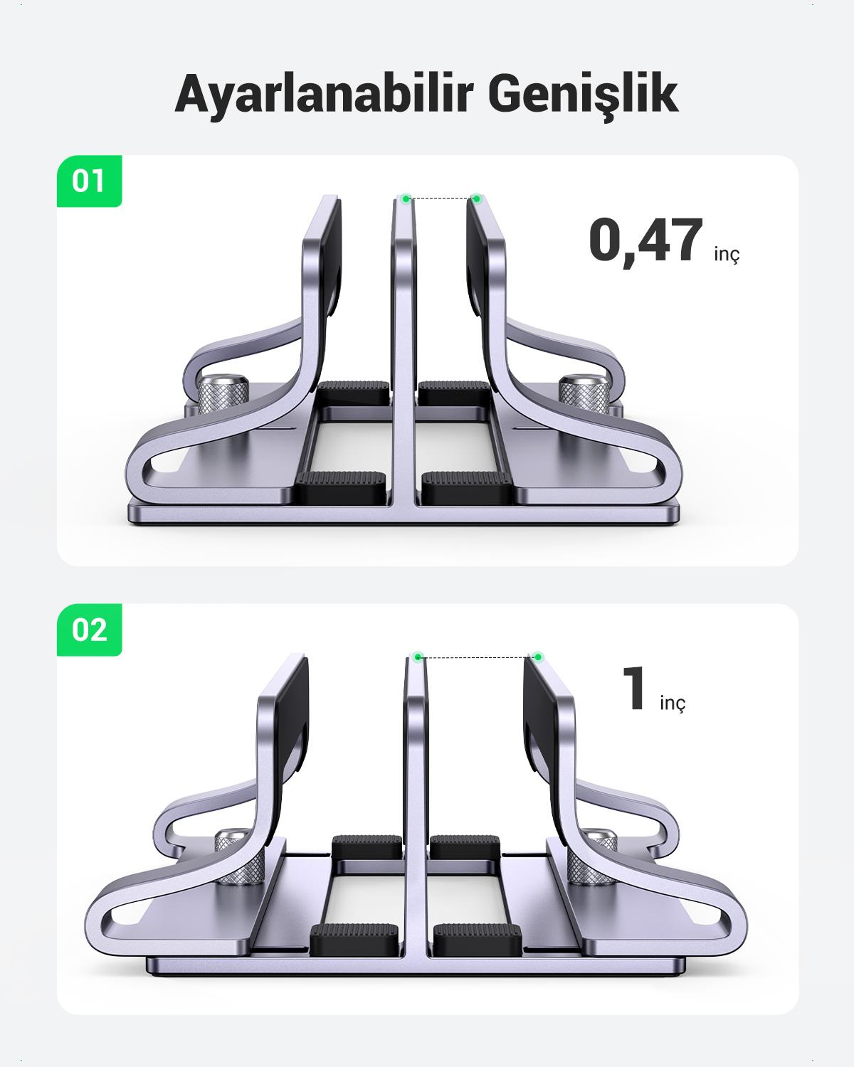 UGREEN Alüminyum Çift Yuvalı Notebook Macbook Dikey Masaüstü Standı, 60643