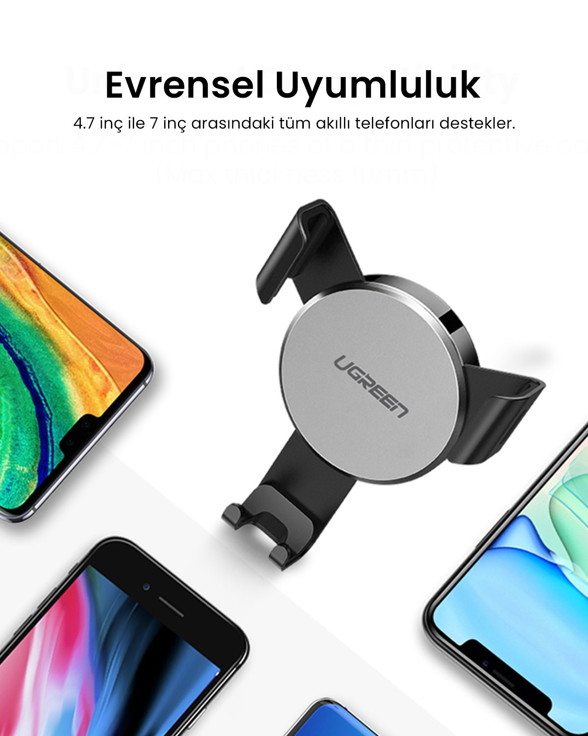 UGREEN Araç İçi Telefon Tutucu Air Vent, Siyah, 40907