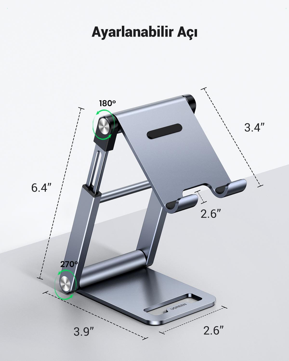 UGREEN Ayarlanabilir Metal Telefon Tutucu Standı, Uzay Grisi, 80708