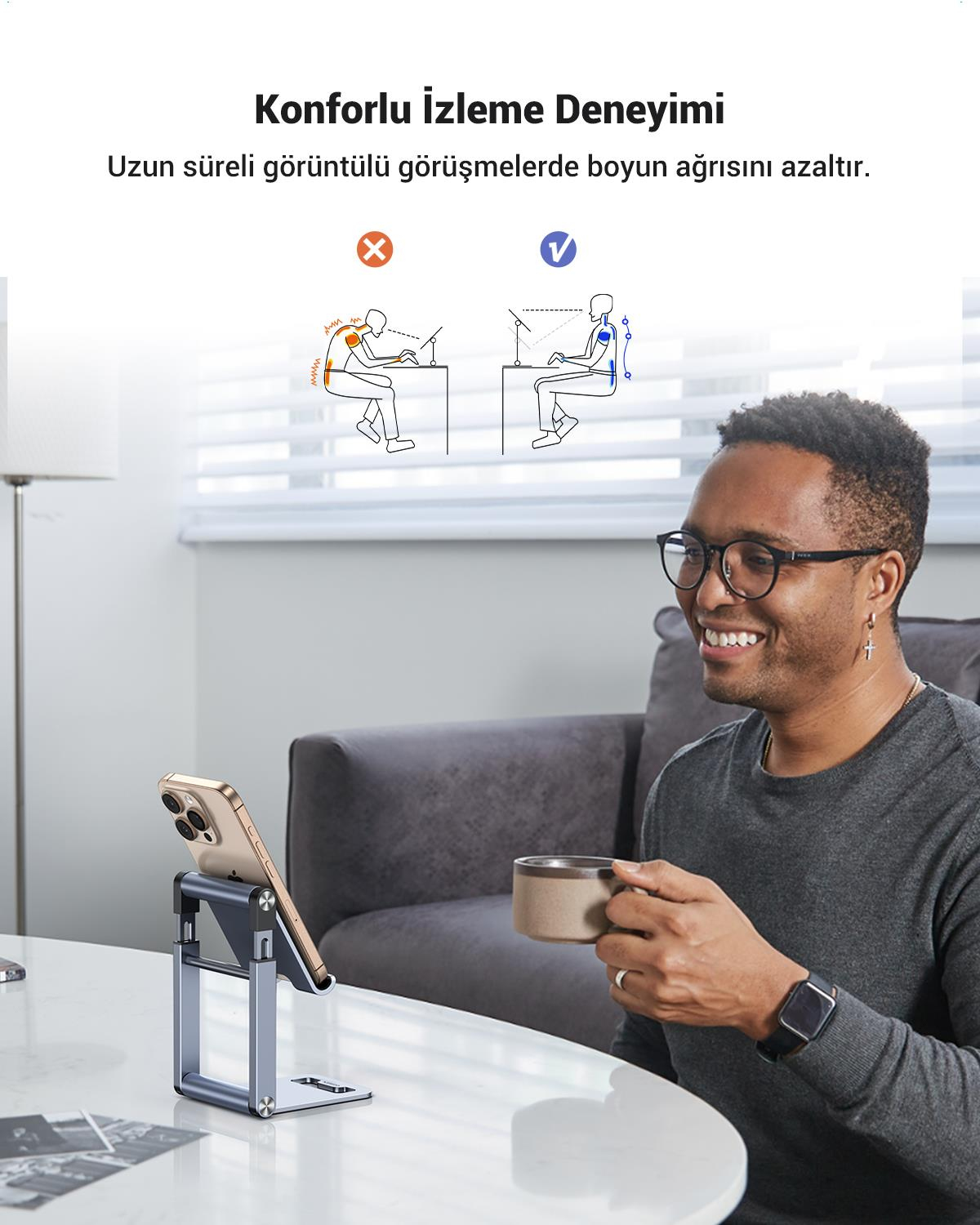 UGREEN Ayarlanabilir Metal Telefon Tutucu Standı, Uzay Grisi, 80708