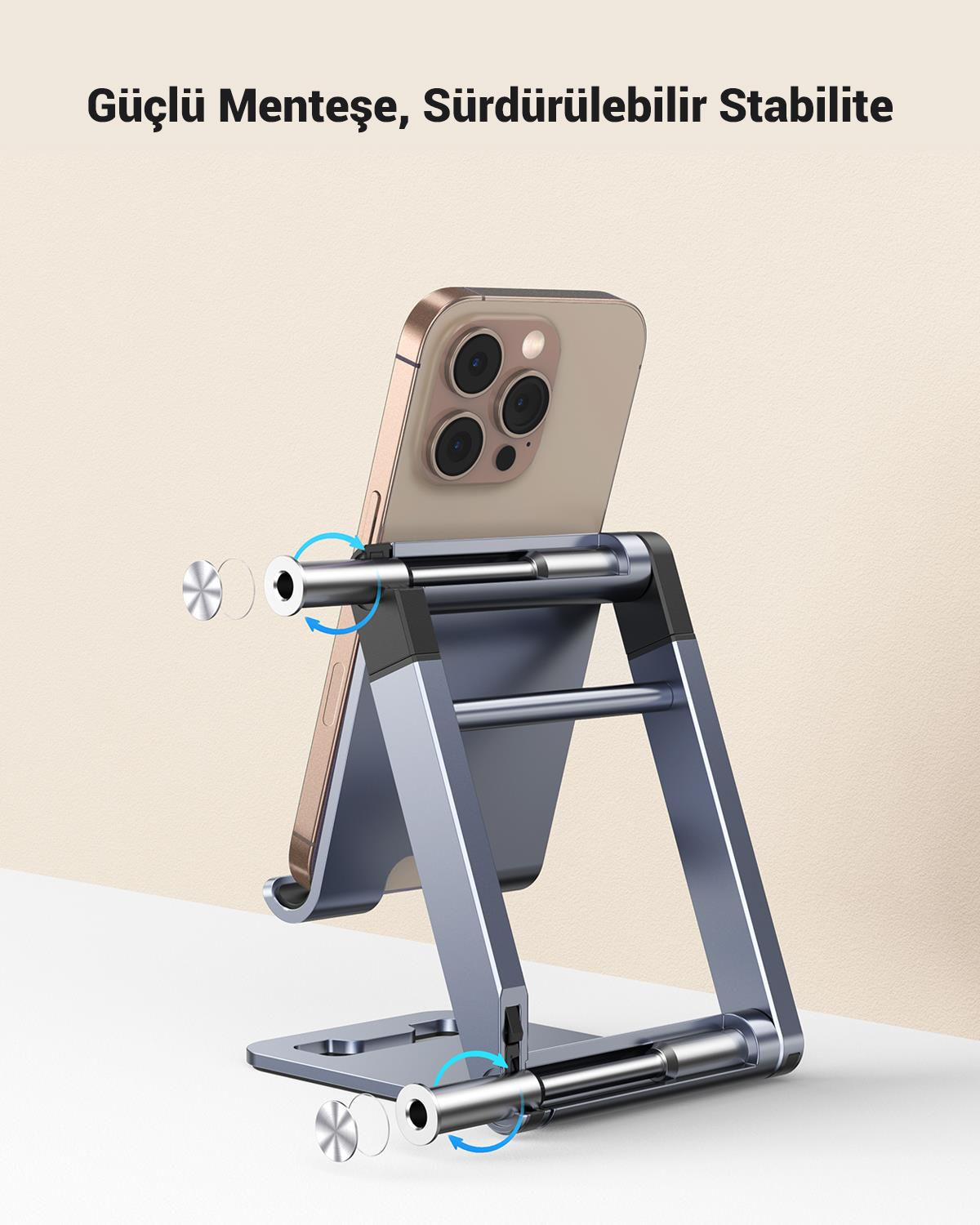 UGREEN Ayarlanabilir Metal Telefon Tutucu Standı, Uzay Grisi, 80708
