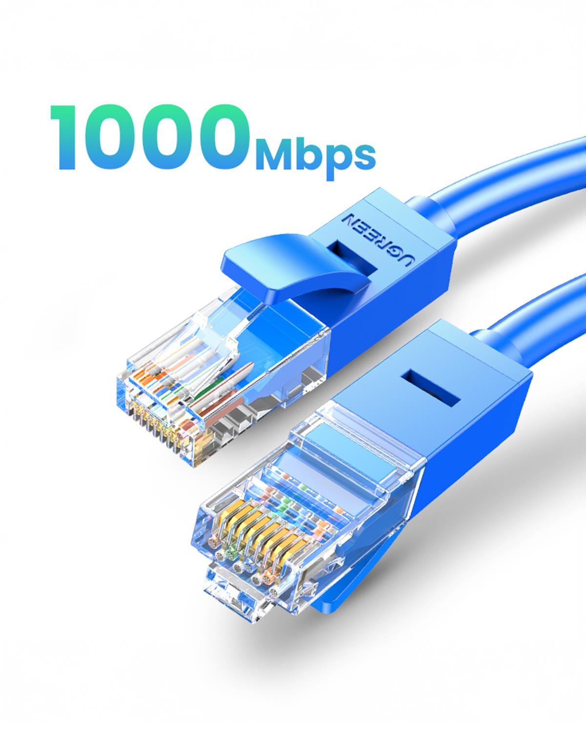 UGREEN Cat 6 U/UTP Lan Ethernet Kablosu, 1 Metre, Mavi, 11201