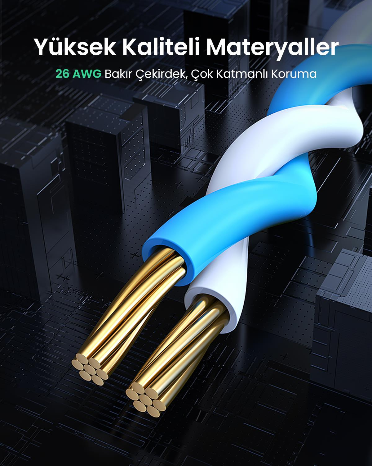 UGREEN CAT6 Ethernet Kablosu, 50 Metre, Siyah, 20170