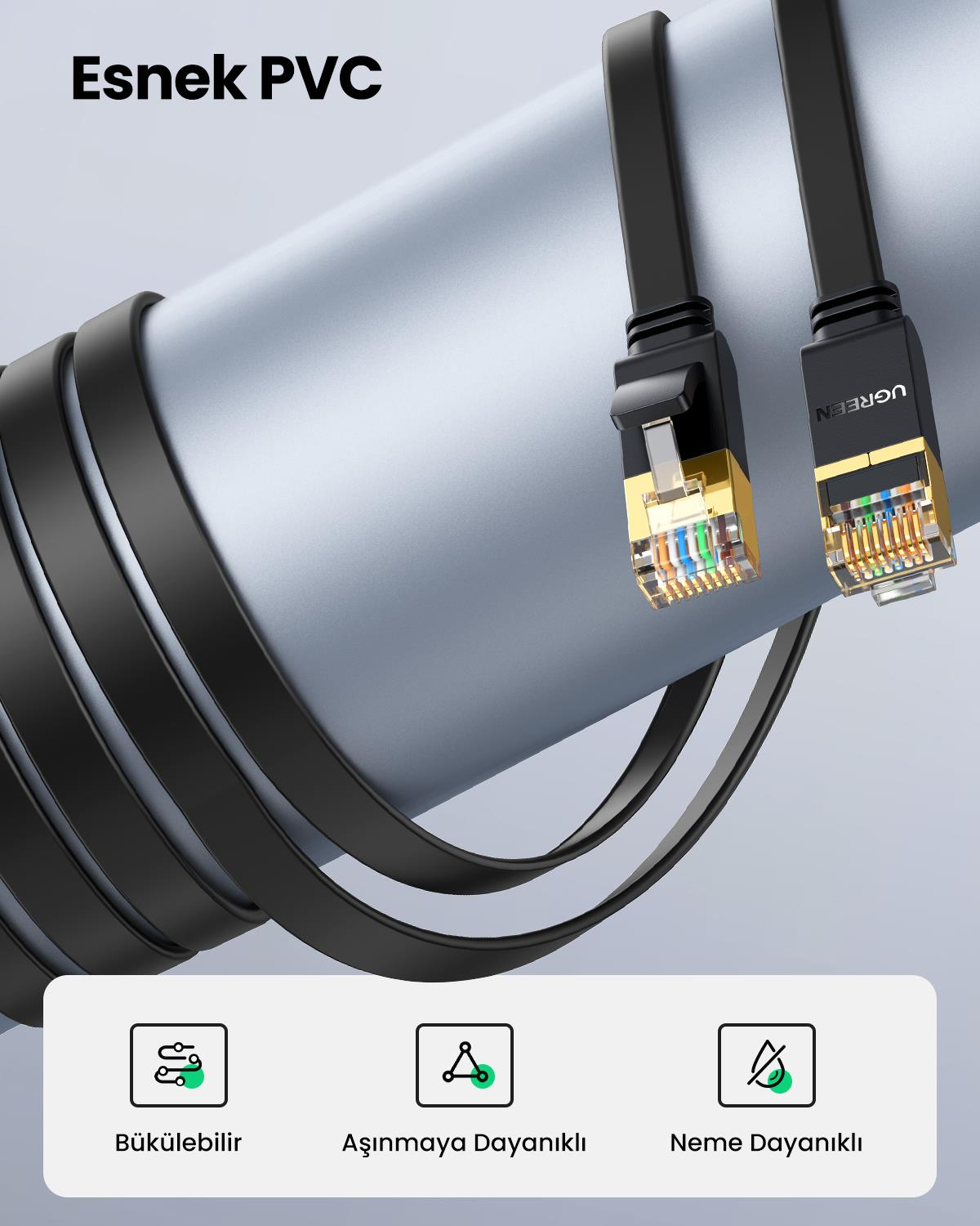 UGREEN CAT7 U/FTP Flat Ethernet Kablosu 8 Metre, 11264