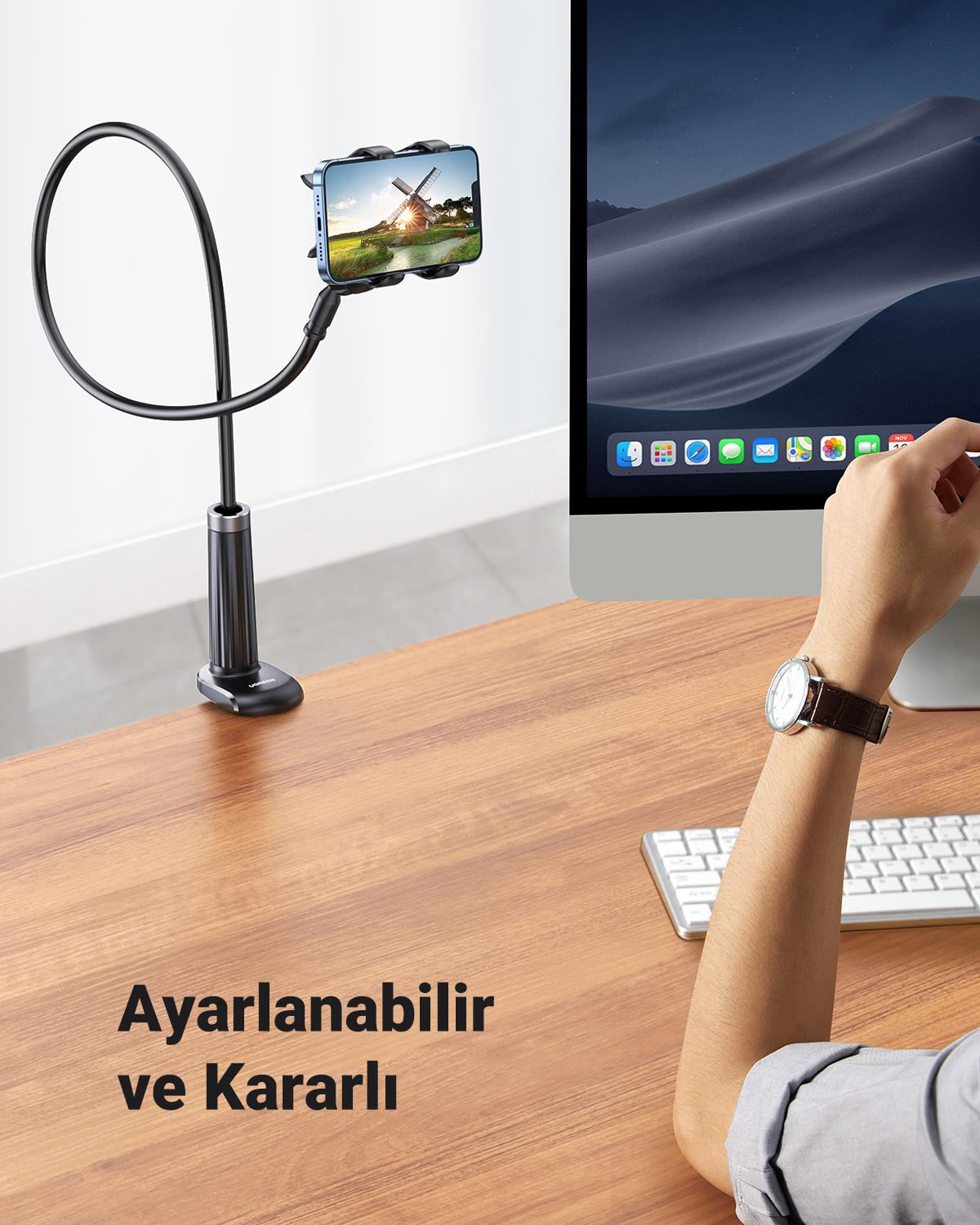 UGREEN Flexible Esnek Yatak Masa Telefon Tutucu, Siyah , 80906