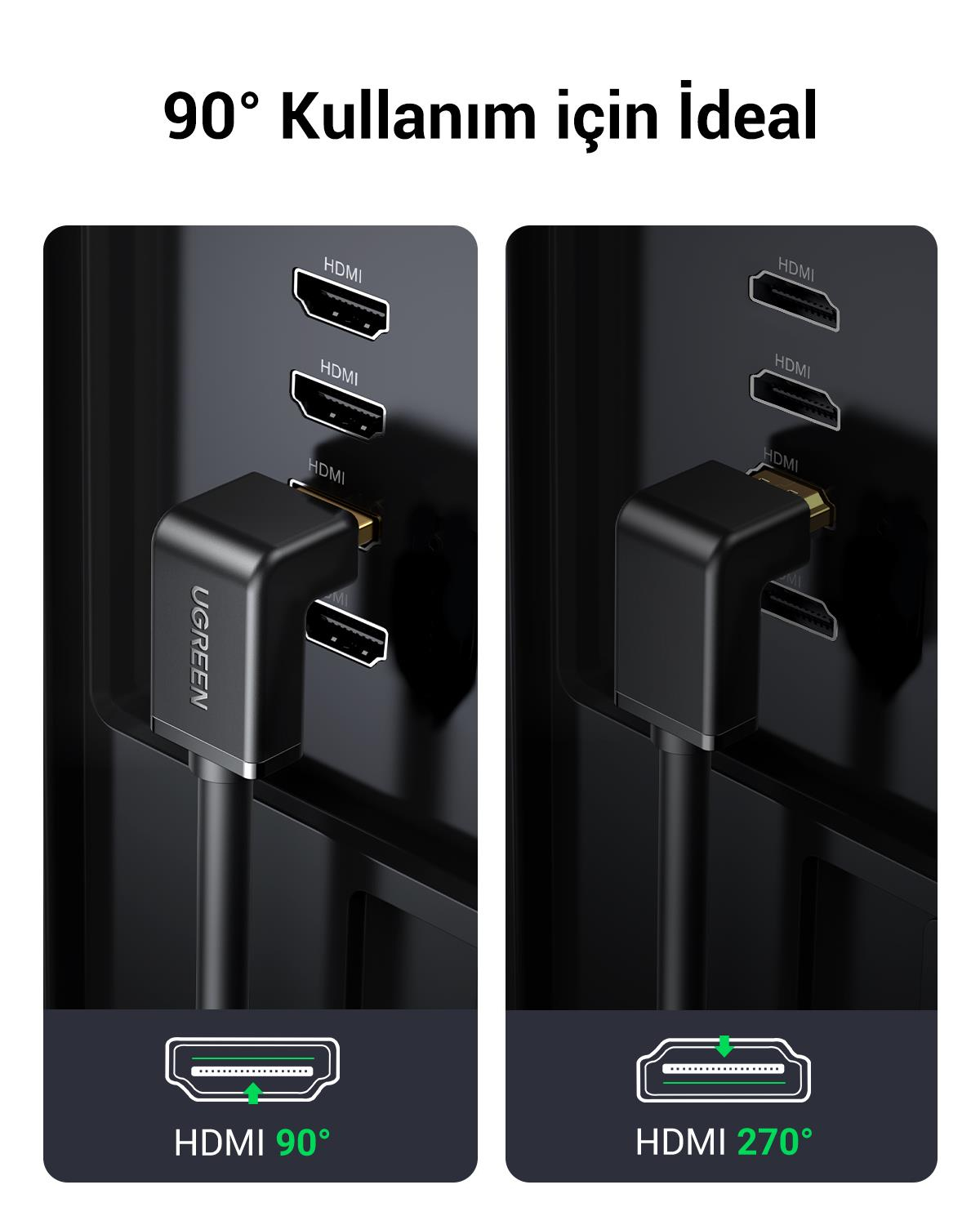 UGREEN HDMI 4K Cable Male to Male 90 Degree Black 2m, 10173
