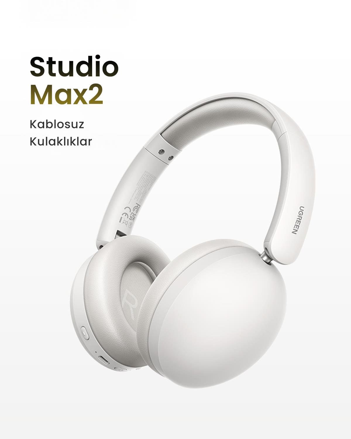 UGREEN HiTune Max2 Yapay Zeka Destekli Gürültü Engelleyici Kablosuz Kulak Üstü Kulaklık, 80 Saat Çalma Süresi, Beyaz, 45017