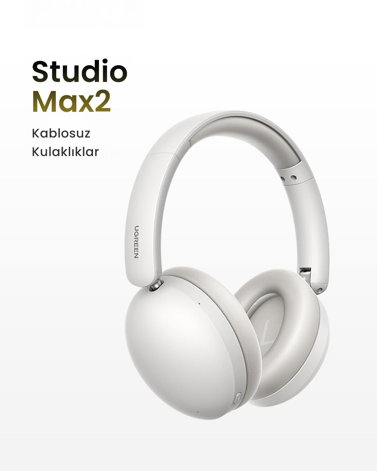 UGREEN HiTune Max2 Yapay Zeka Destekli Gürültü Engelleyici Kablosuz Kulak Üstü Kulaklık, 80 Saat Çalma Süresi, Beyaz, 45017