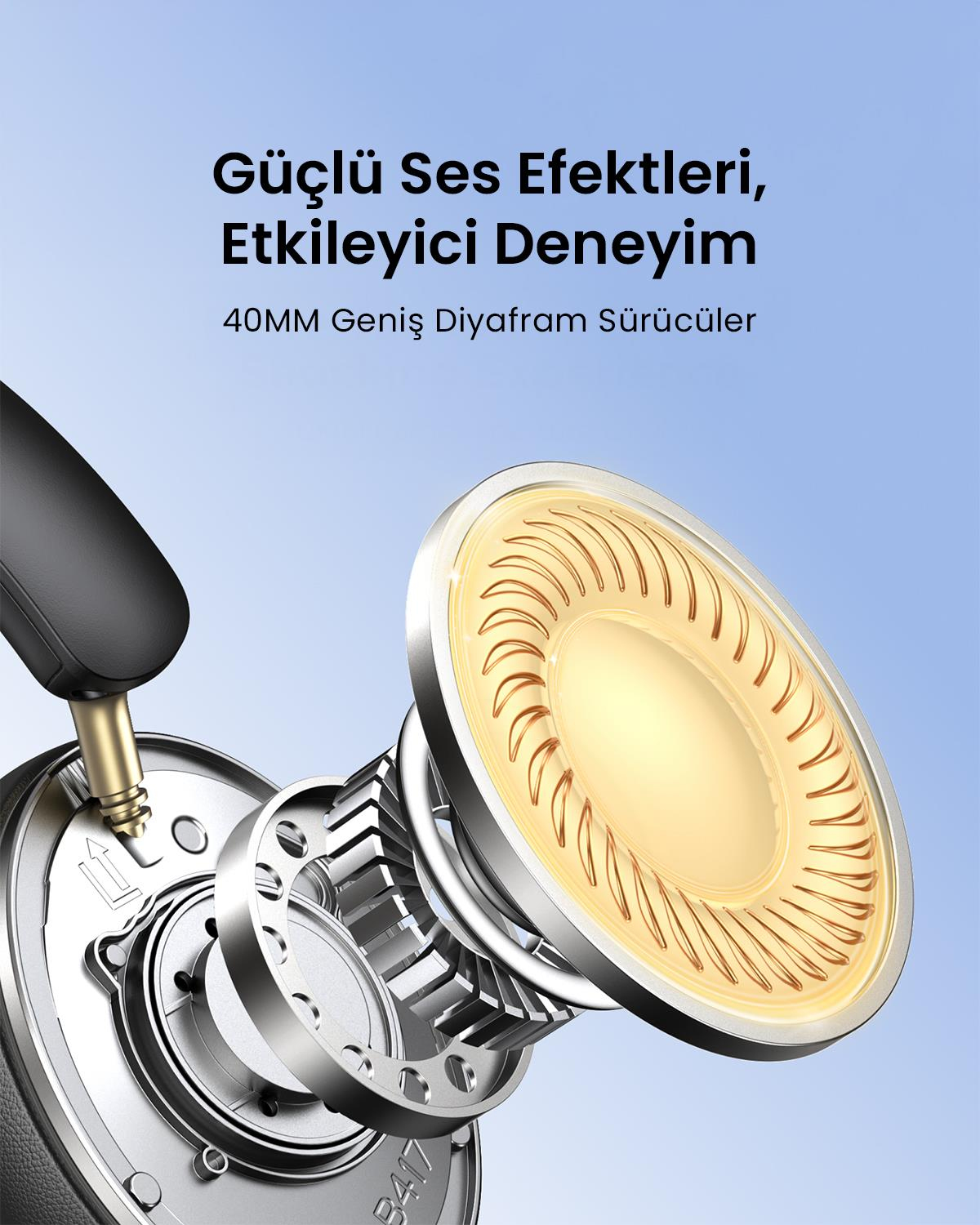 UGREEN HiTune Max2 Yapay Zeka Destekli Gürültü Engelleyici Kablosuz Kulak Üstü Kulaklık, 80 Saat Çalma Süresi, Siyah, 45018