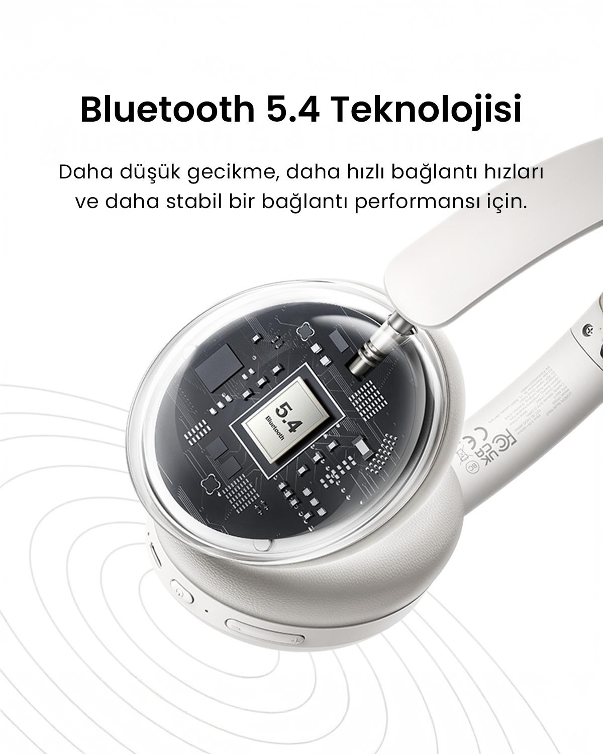 UGREEN HiTune Max2 Yapay Zeka Destekli Gürültü Engelleyici Kablosuz Kulak Üstü Kulaklık, 80 Saat Çalma Süresi, Beyaz, 45017