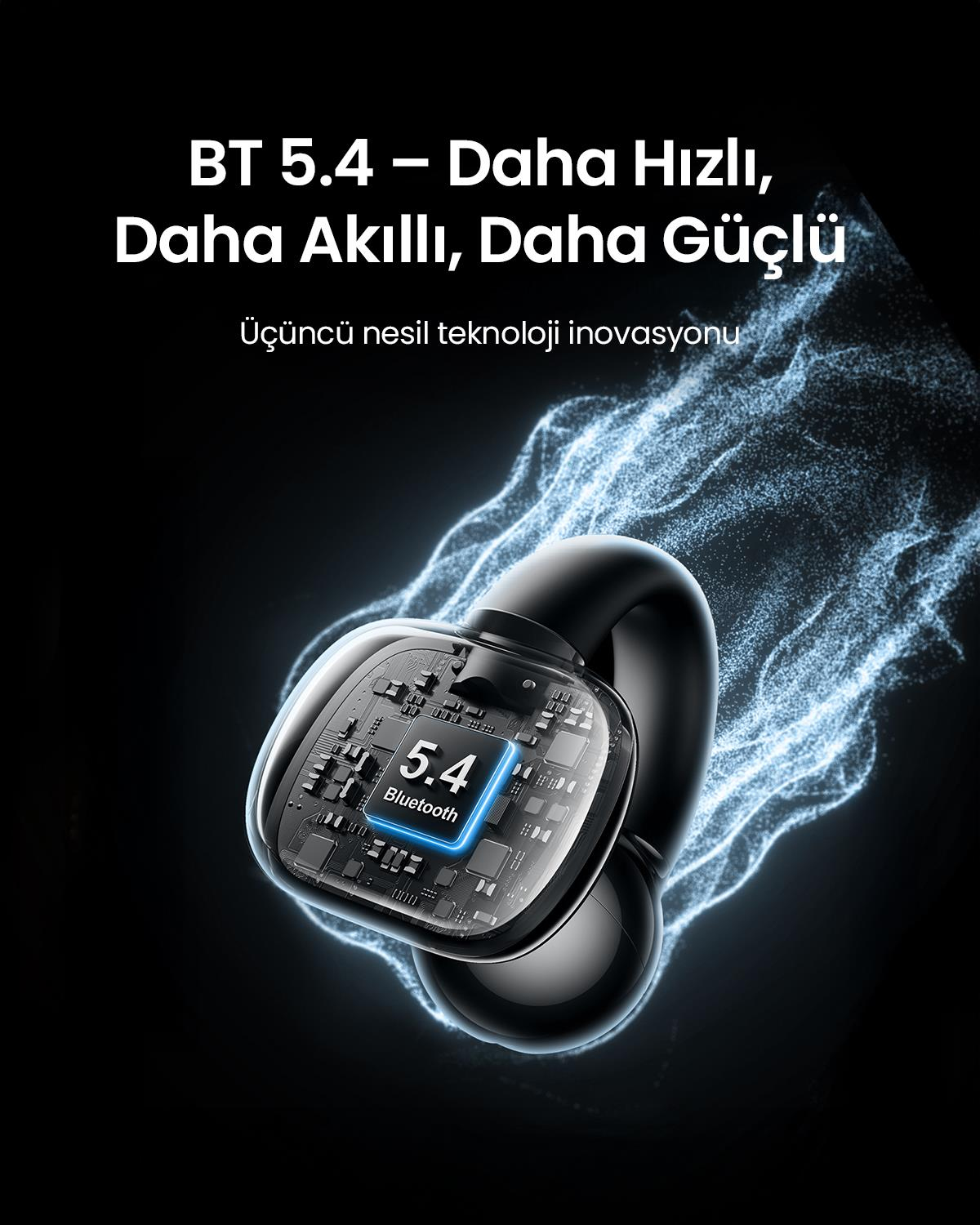 UGREEN HiTune S3 True Clip Kablosuz Kulak İçi Kulaklık, 30 Saat Çalma Süresi, AI Gürültü Engelleme, Siyah, 45785