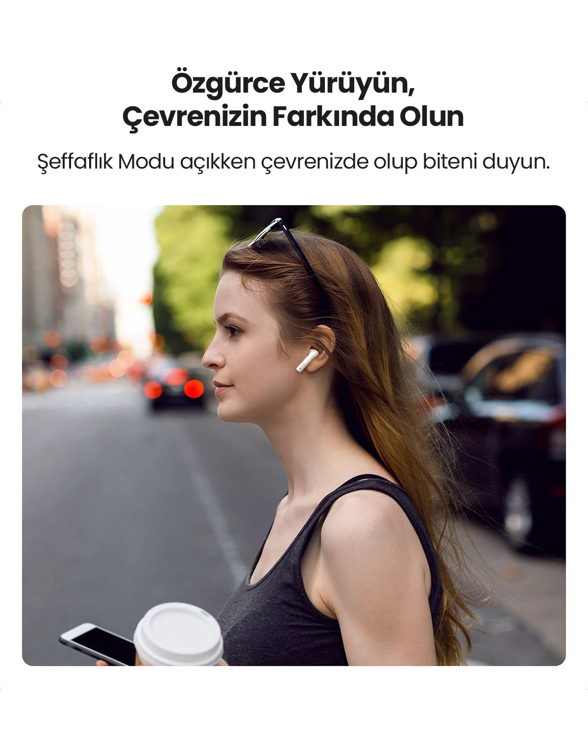 UGREEN HiTune T3 Aktif Gürültü Engelleyici Kablosuz Kulak İçi Kulaklık, Beyaz, 90206
