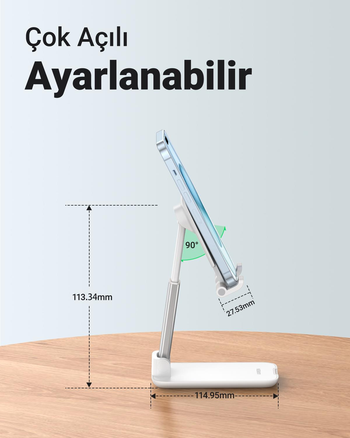 UGREEN Katlanabilir Çok Açılı Yükseklik Ayarlı Telefon Standı, Beyaz, 20434