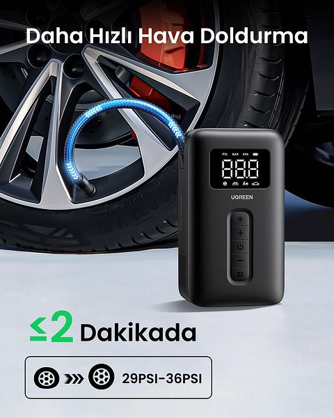 UGREEN Lastik Şişirme Cihazı Taşınabilir Hava Kompresörü, 15951