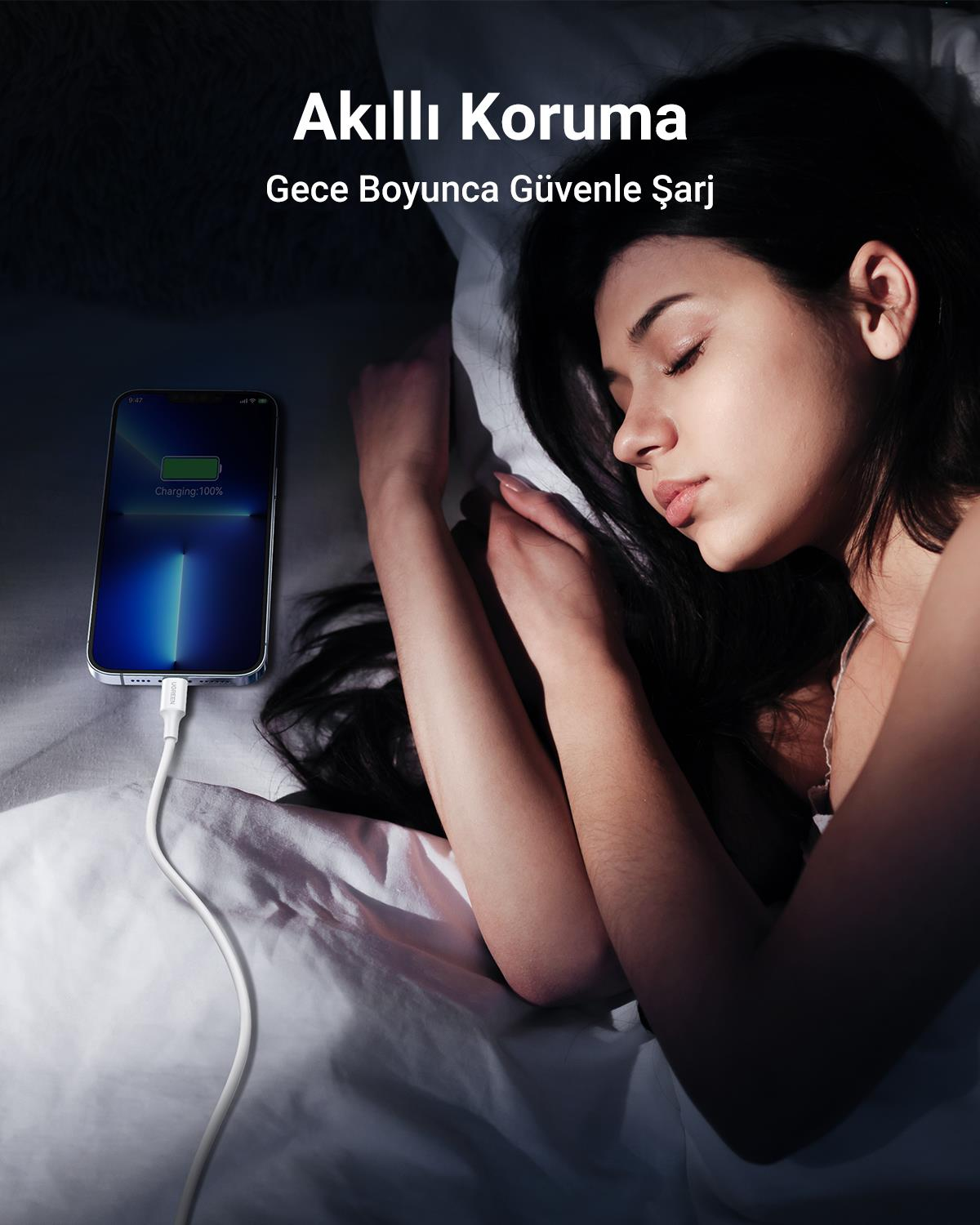 UGREEN Lightning to USB-A MFi Sertifikalı İphone Hızlı Şarj Kablosu, 1 Metre, Beyaz, 20728