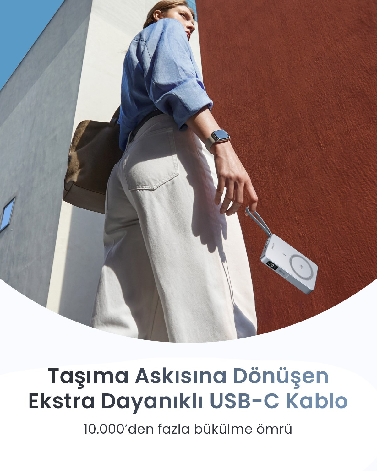 UGREEN MagFlow 10.000 mAh 25W Qi2 Magnetik Wireles USB-C Dahili Kablolu Hızlı Şarj Powerbank