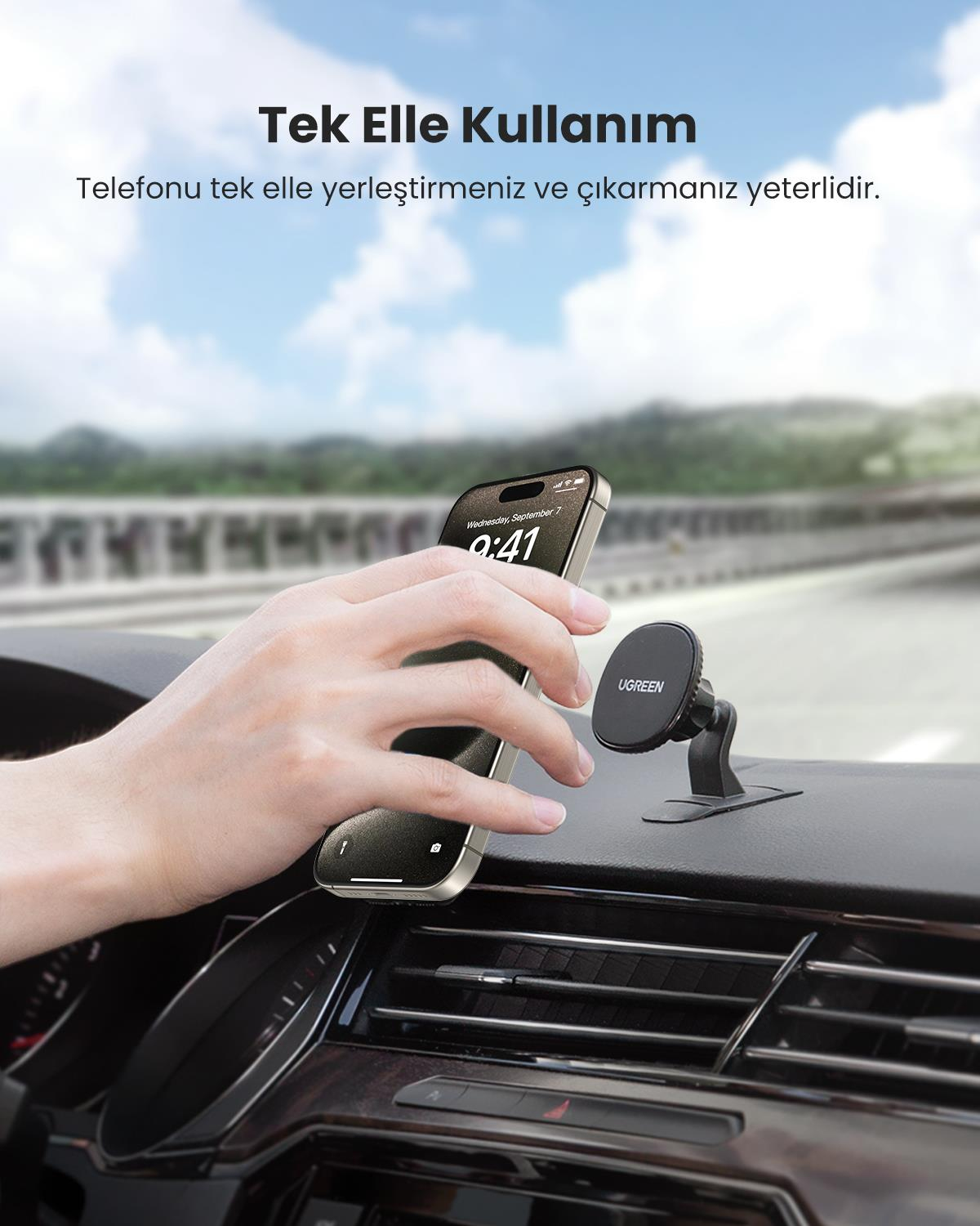 UGREEN Manyetik Mıknatıslı Araç İçi Telefon Tutucu, Siyah, 80785