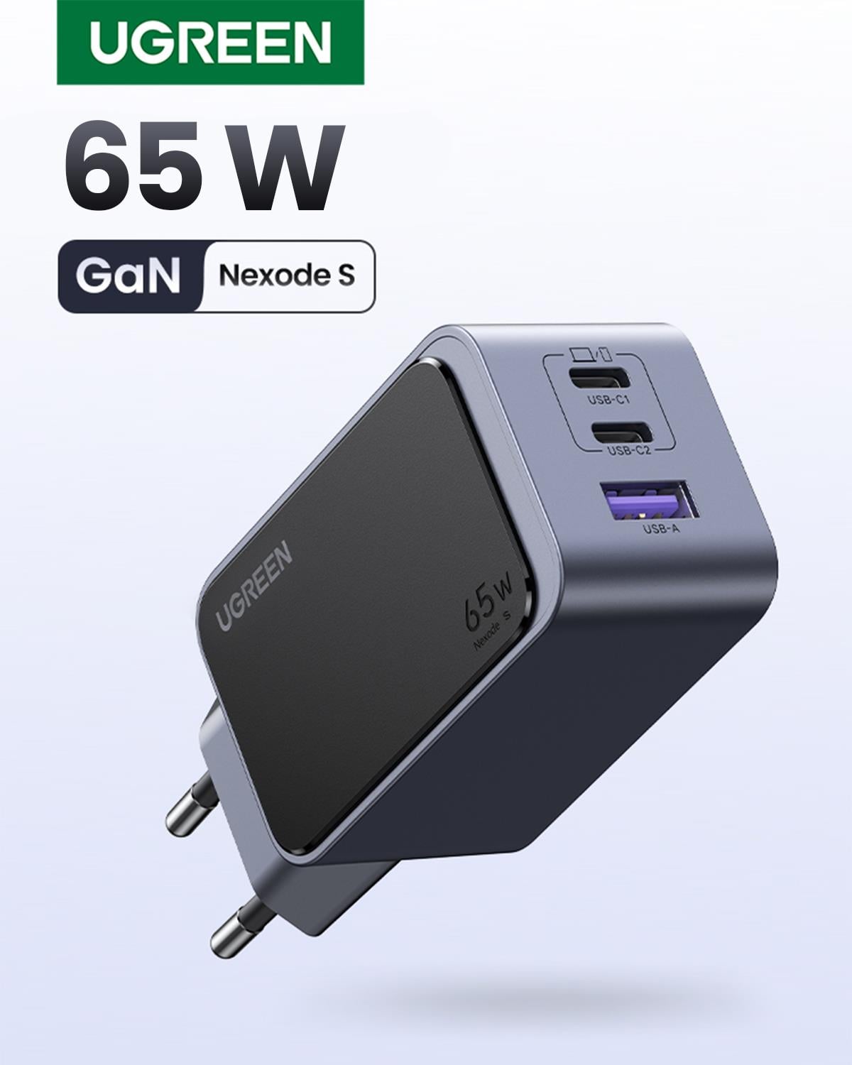 UGREEN Nexode Air 65W GaN Hızlı Şarj Cihazı Type-C QC PD 2xUSB-C, 1xUSB-A, Gri, 35042