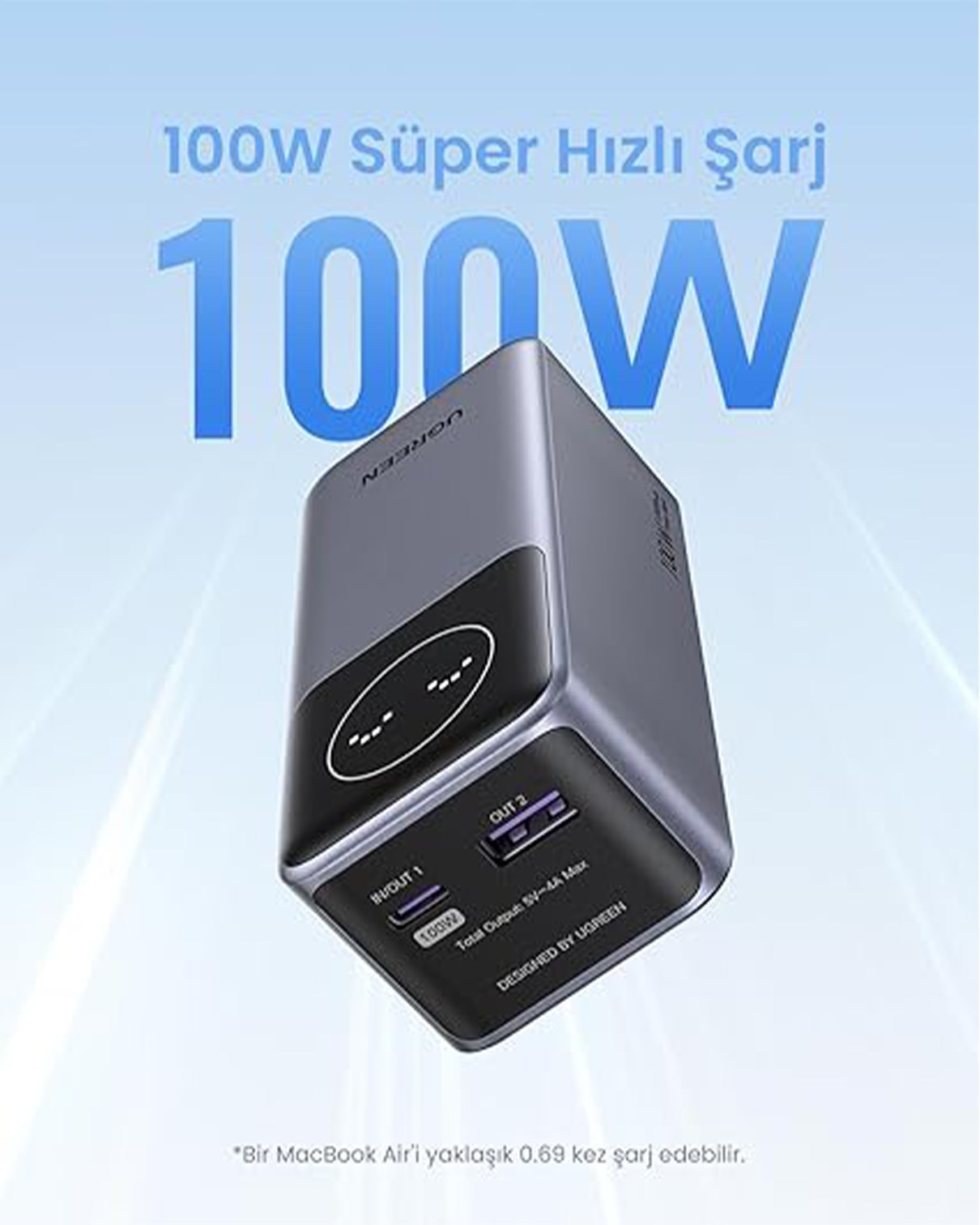 UGREEN Nexode Pro 12.000 mAh 100W Hızlı Şarj Powerbank, 1xUSB-C, 1xUSB-A, 35526B