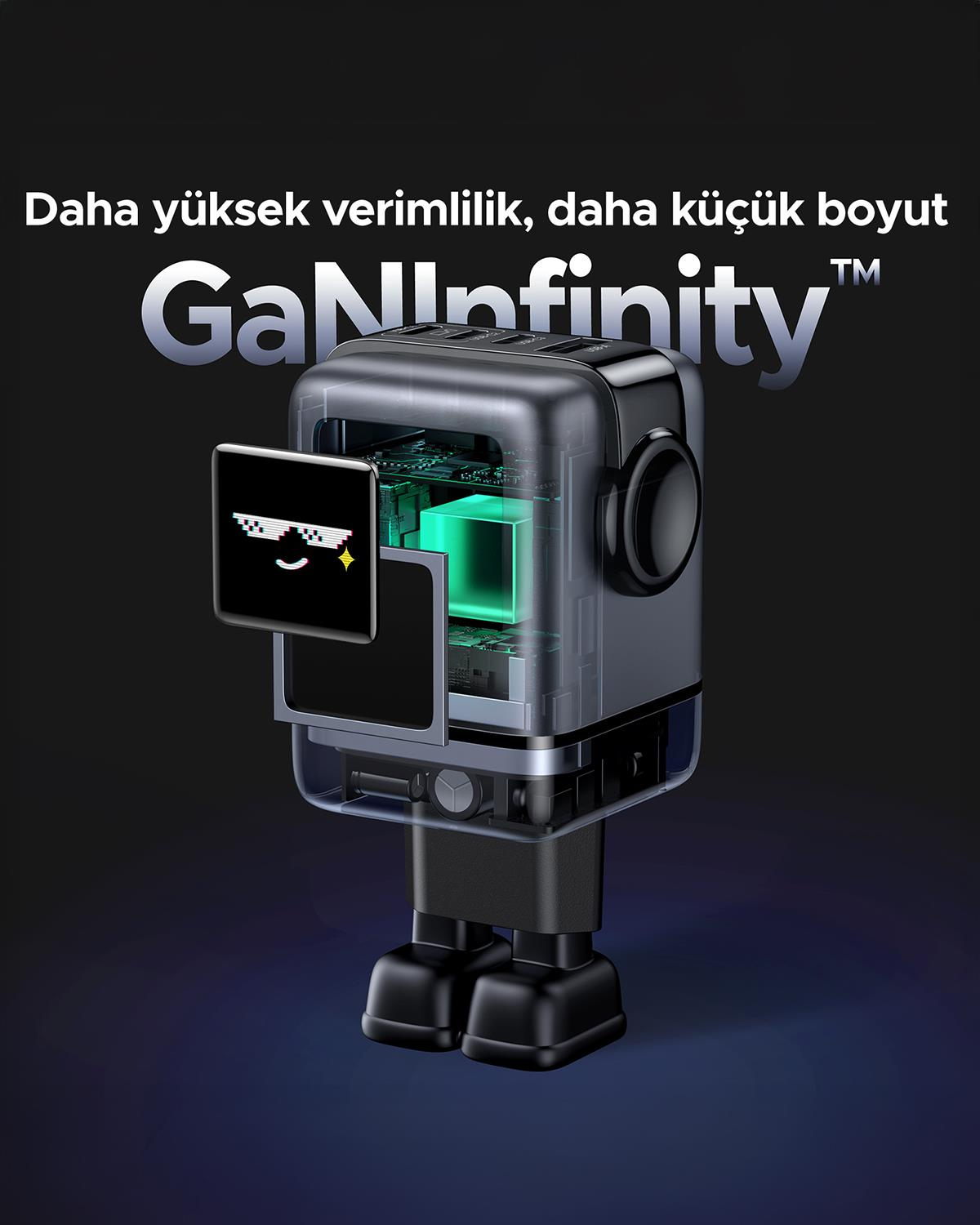 UGREEN Nexode Uno 100W Robot GaN Hızlı Şarj Cihazı 3xUSB-C, 1xUSB-A, Gri, 45515B