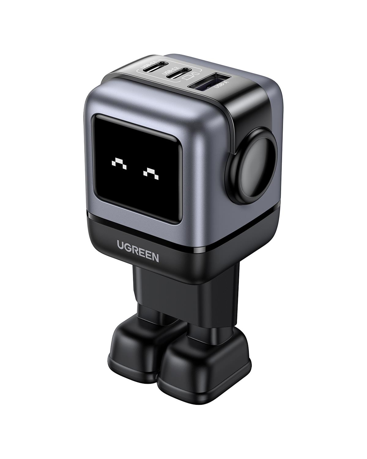UGREEN Nexode Uno 65W Robot GaN Hızlı Şarj Cihazı 2xUSB-C, 1xUSB-A, Gri, 25685B