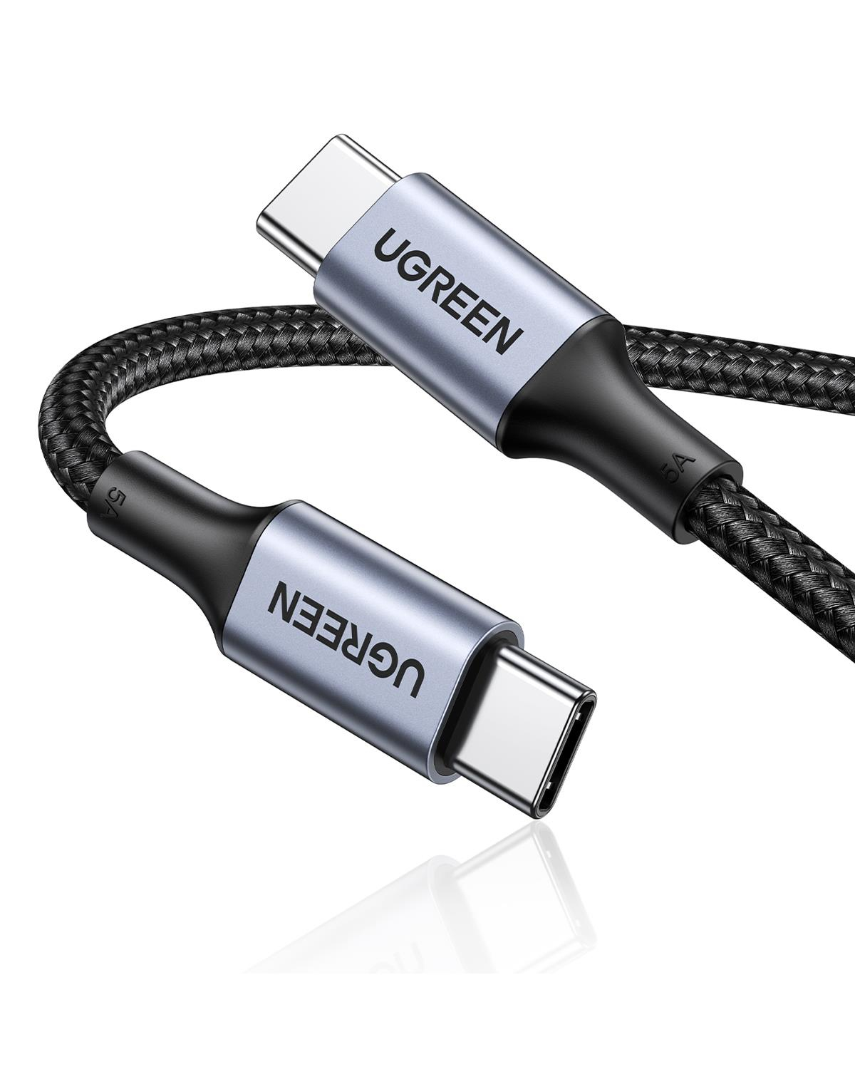 UGREEN USB-C 100W 5A QC PD Örgülü Hızlı Şarj Kablosu, 2 Metre, Siyah, 70429