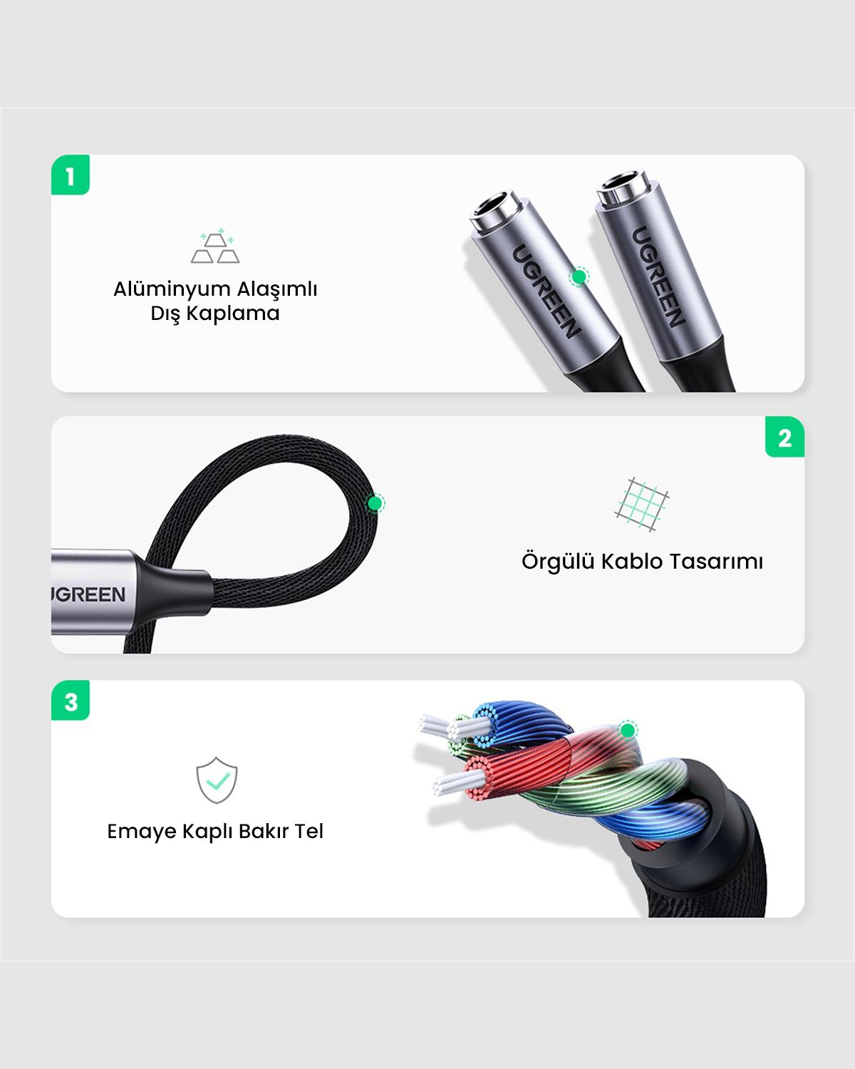 UGREEN Type-C to 2li Aux Kulaklık Çıkış Çoklayıcı, 30732