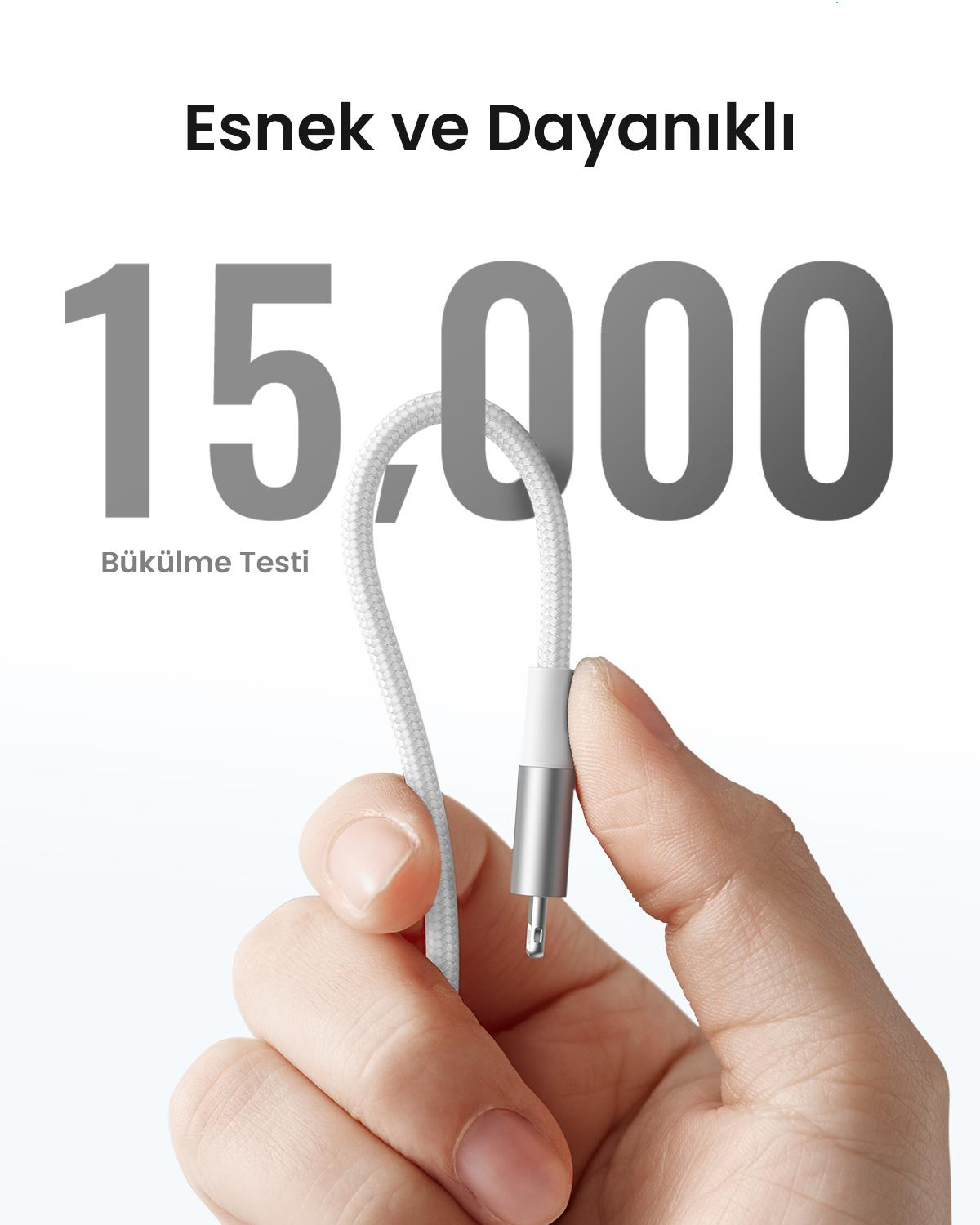 UGREEN Type-C to Lightning 3A PD MFi Sertifikalı Örgülü Hızlı Şarj Kablosu, 1 Metre, Gümüş, 70523