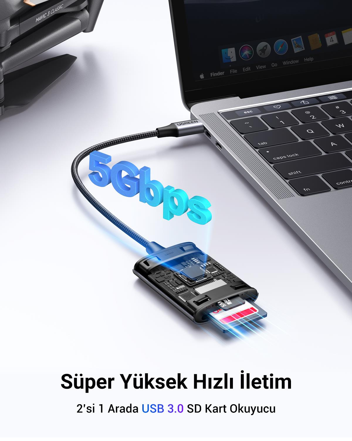 UGREEN Type-C to SD ve Micro SD Kart Okuyucu Adaptör, 80888