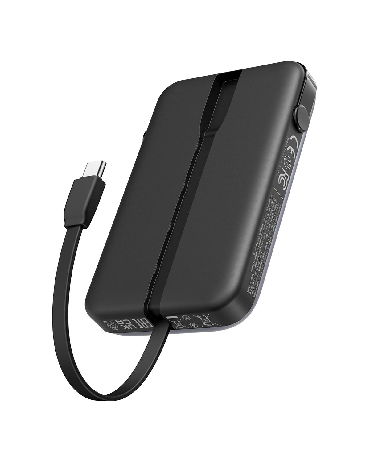 UGREEN Uno Dahili Kablolu 10.000 mAh 30W Hızlı Şarj Powerbank, Siyah, 35603B